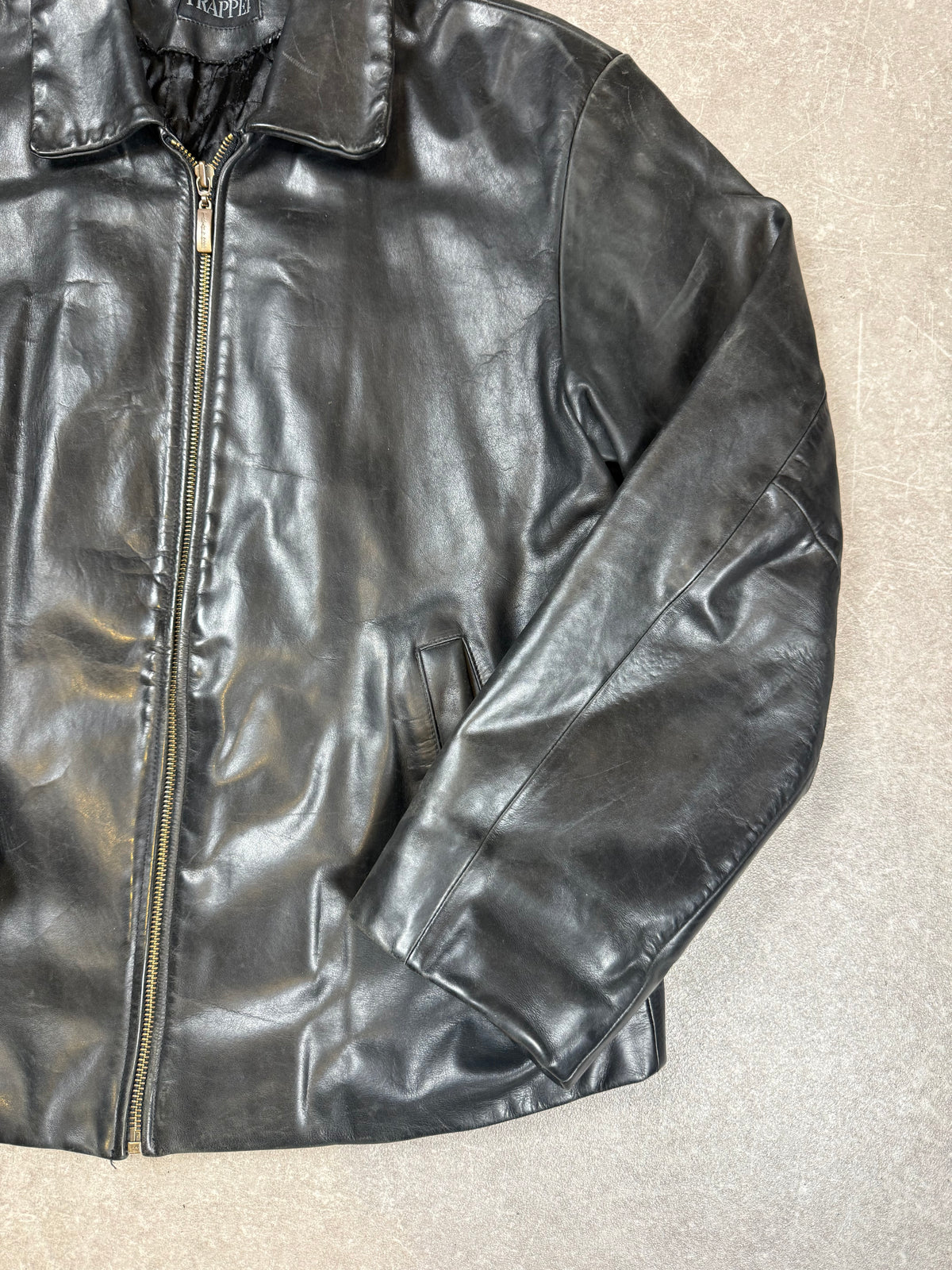 TRAPPER Vintage Lederjacke Herren Gr. 48 Schwarz Echtleder 90er Jahre