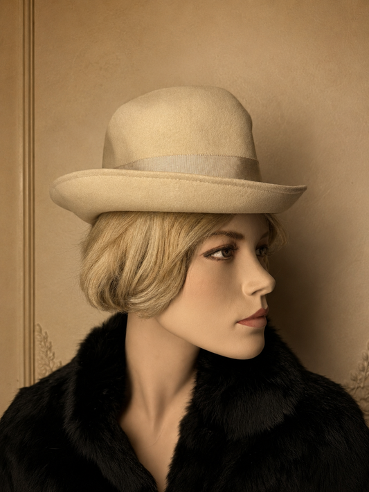 Vintage Filzhut Creme – Eleganter Fedora Hut mit Ripsband
