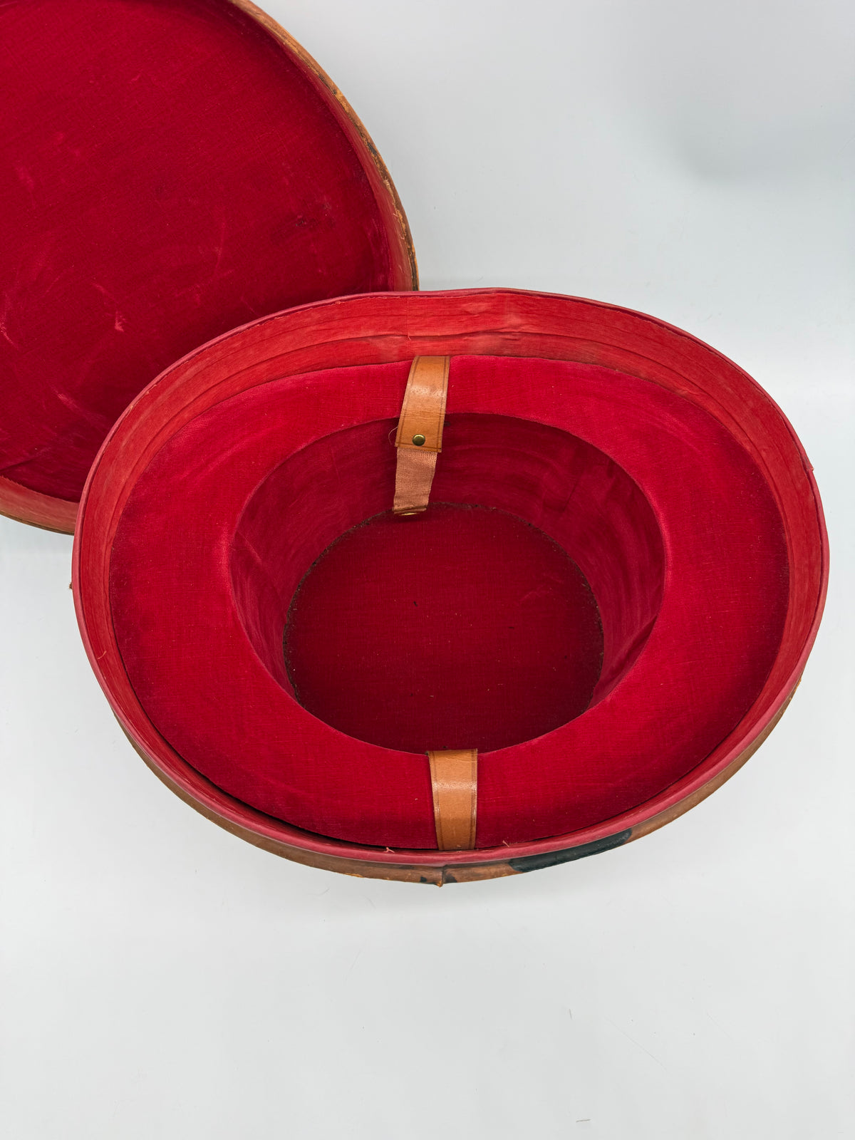 Antiker Zylinder Hutkoffer Leder Rot Samt Vintage Hutschachtel Hutbox um 1900