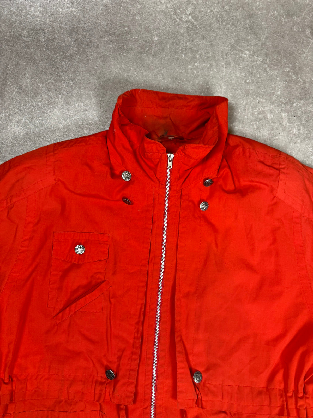 Vintage 80s 90s Utility Jacke Rot – Field Jacket Metallknöpfe Gr. 44