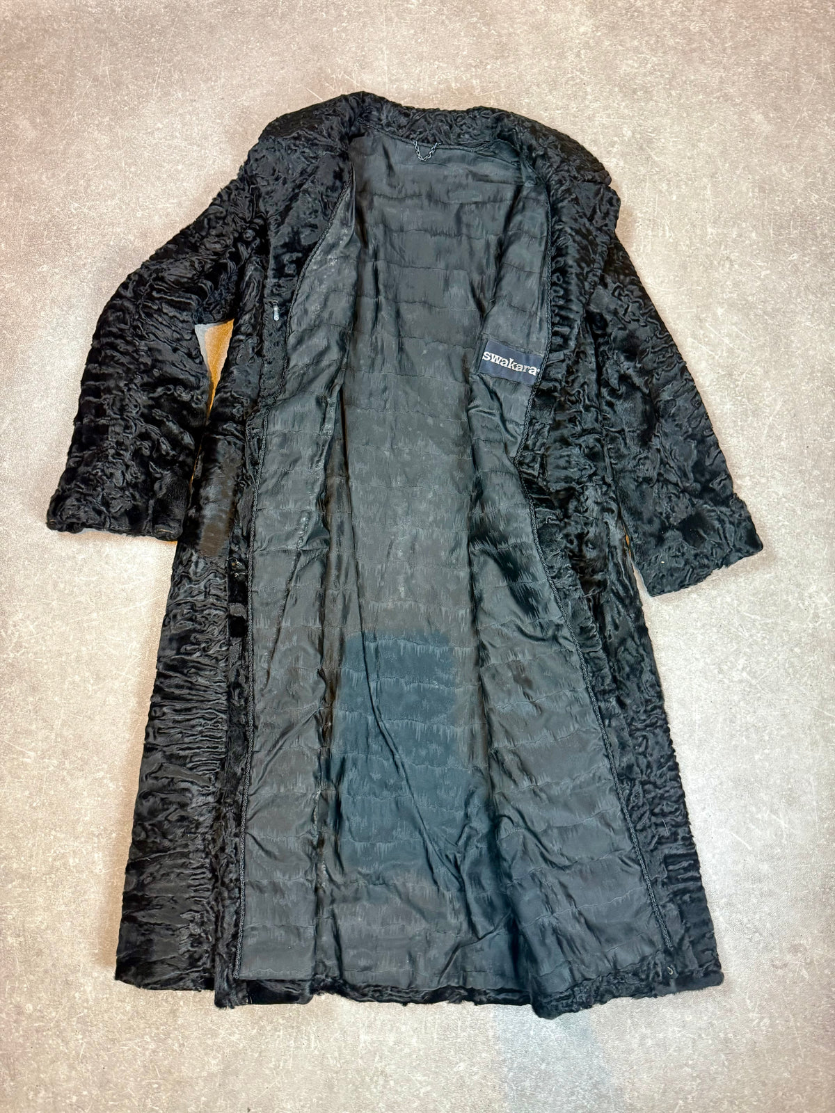 Vintage Swakara Persianer Pelzmantel Schwarz Karakul Lammfell Damen Echtpelz Mantel M
