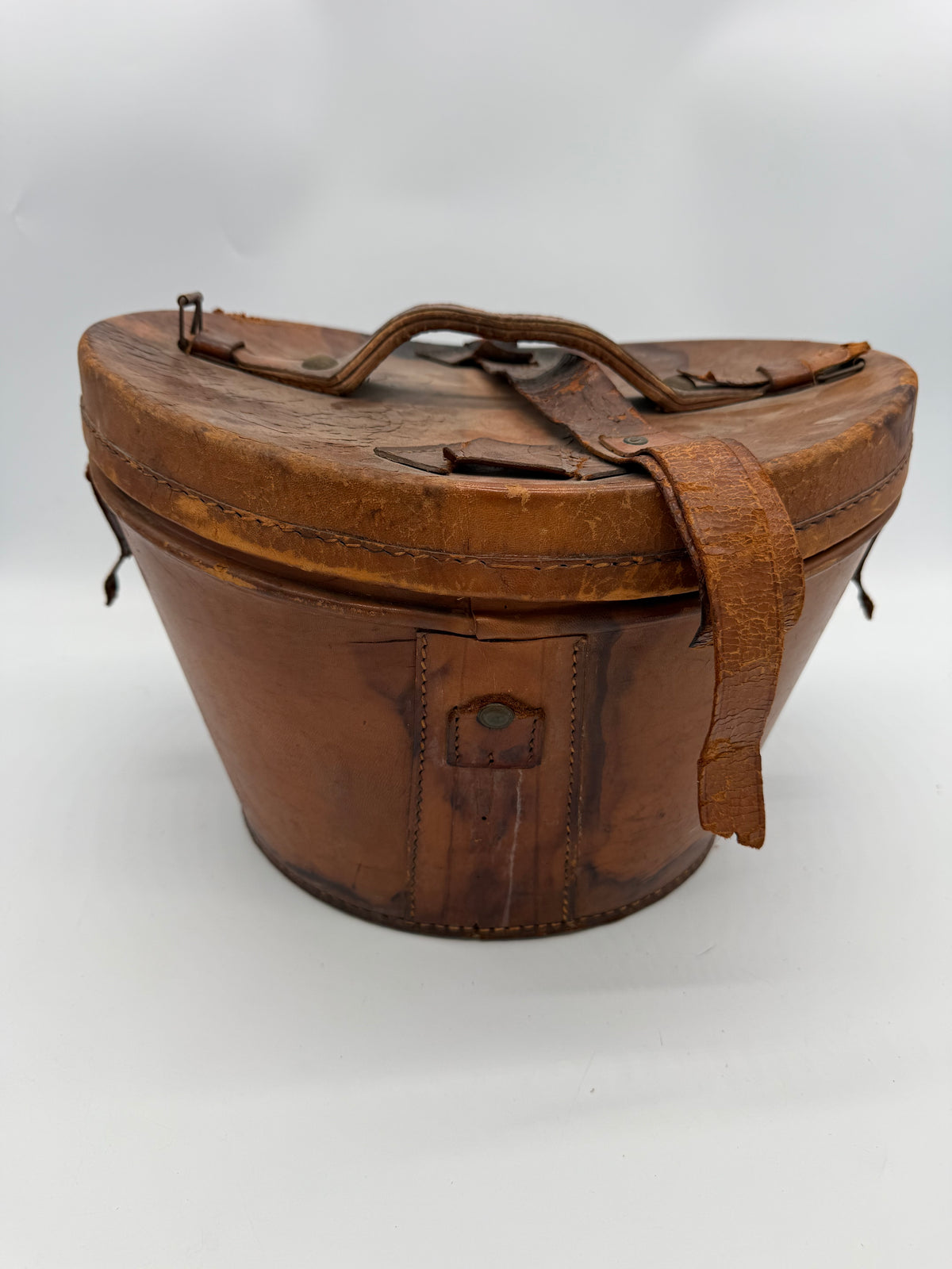 Antiker Zylinder Hutkoffer Leder Rot Samt Vintage Hutschachtel Hutbox um 1900