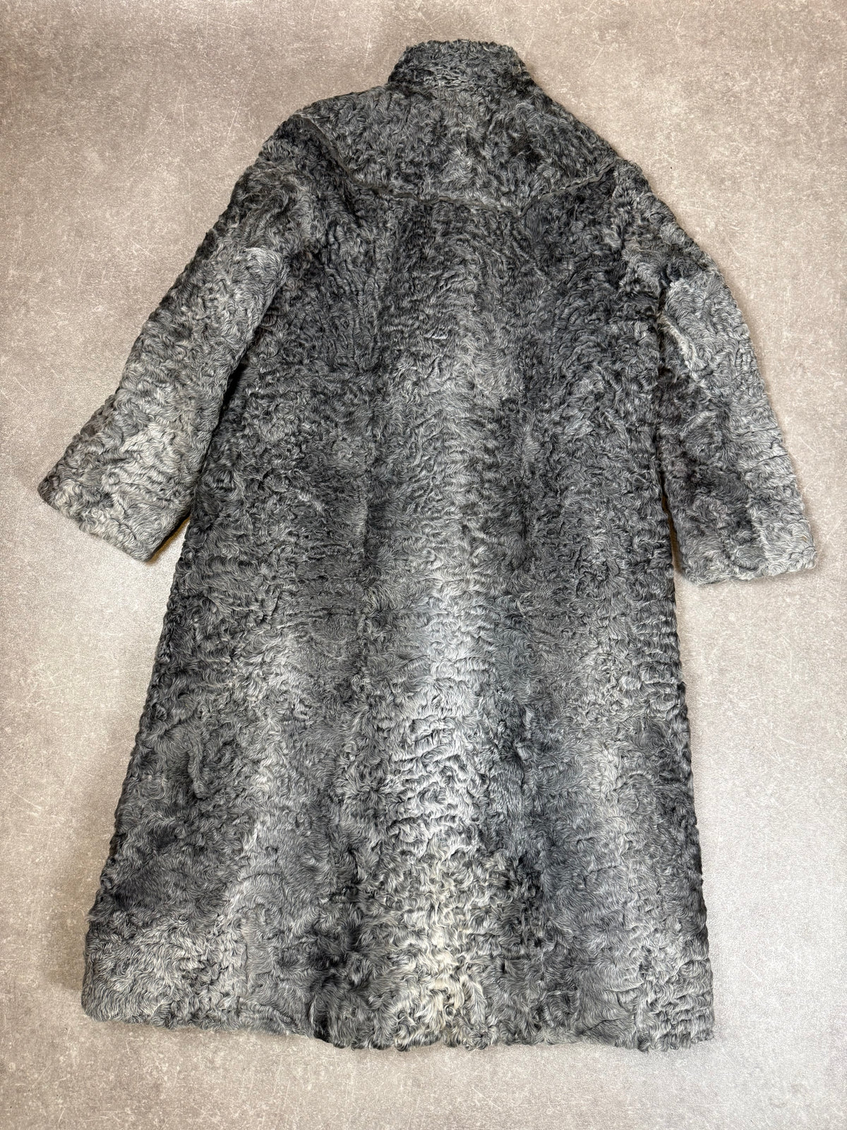 Vintage Persianer Pelzmantel Damen Grau – Langer Karakul Echtpelz Mantel
