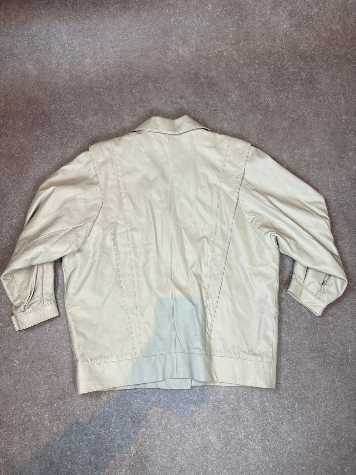 Vintage Lederblazer Damen Creme Weiß Echtleder Oversized 80s 90s Jacke M