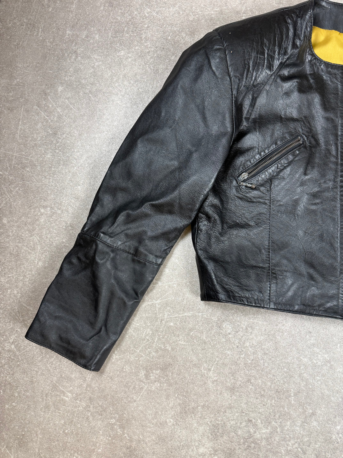Vintage MISS JOY Damen Lederjacke Gr. 44 Schwarz Echtleder Kurzjacke 80er/90er