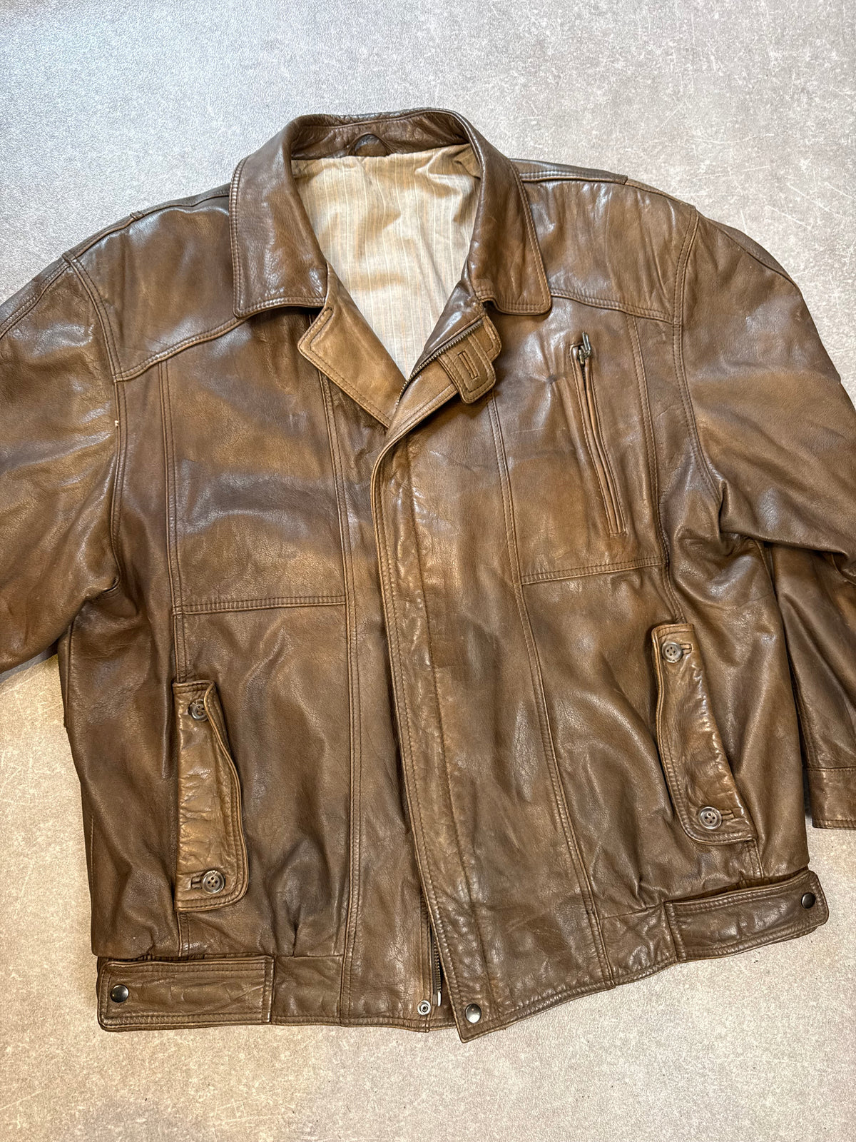 Vintage Lederjacke Herren Braun Echtleder Sportdress Blouson Jacke Gr 54 56 Oversize