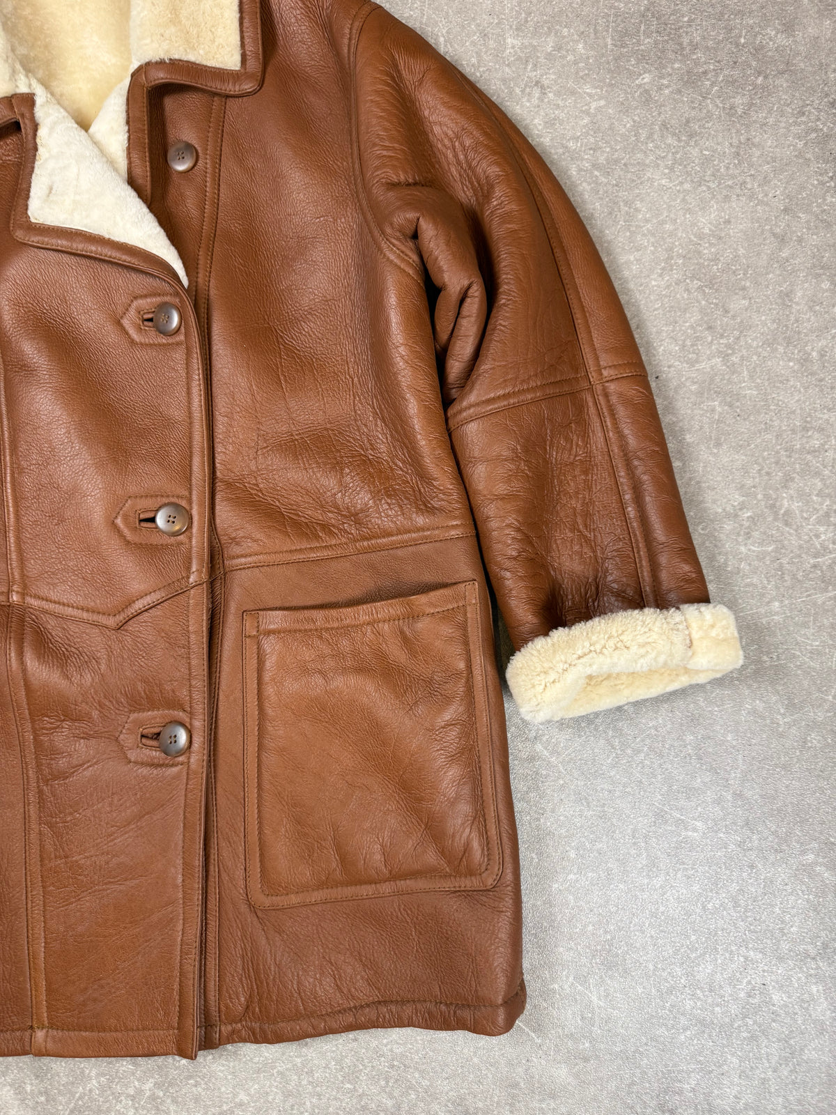 Vintage Lammfellmantel  Gr. 42 – Echtleder Braun Shearling Wintermantel