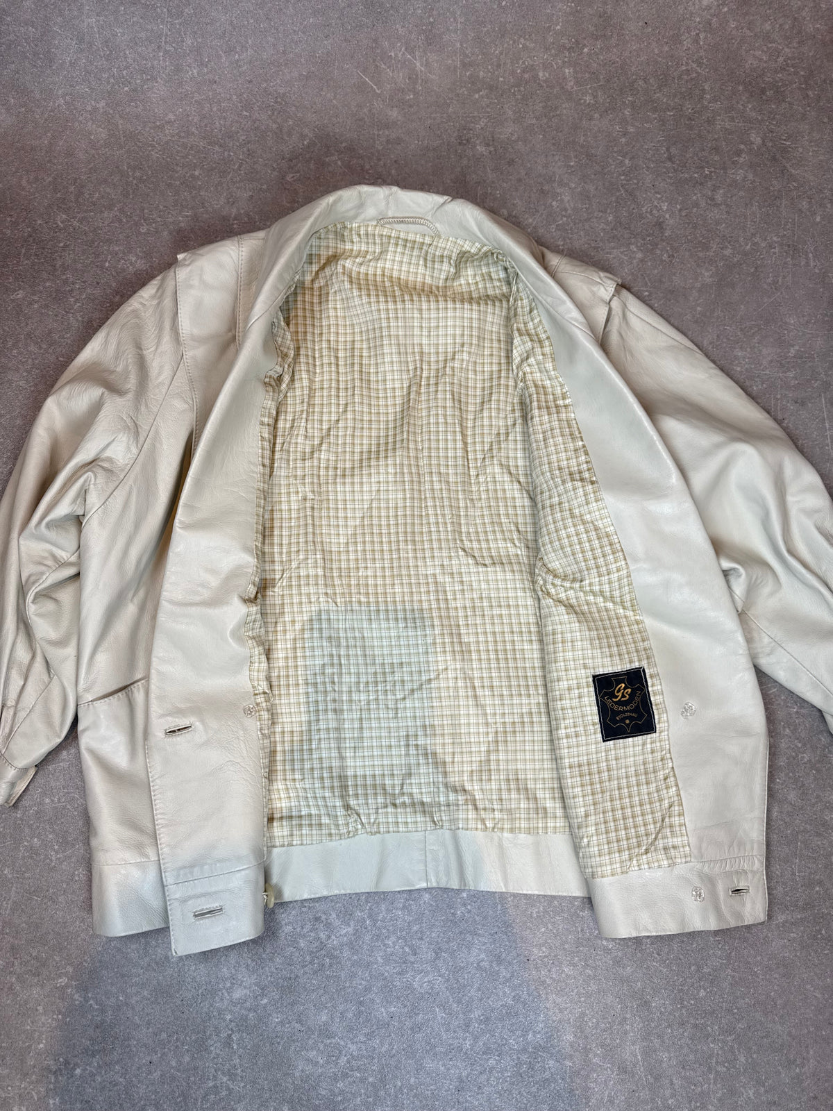 Vintage Lederblazer Damen Creme Weiß Echtleder Oversized 80s 90s Jacke M