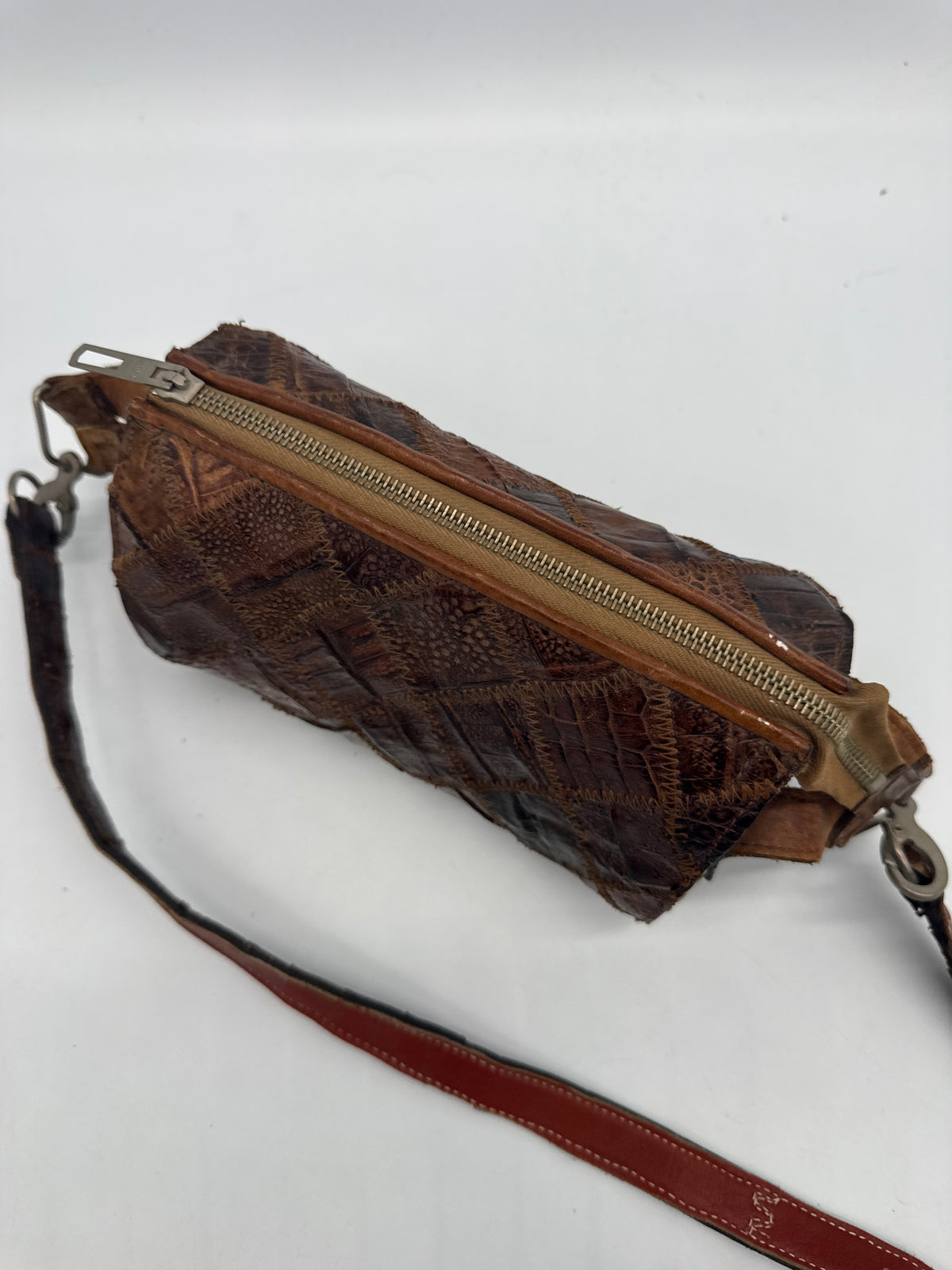 Vintage Reptilleder Patchwork Schultertasche Braun – Handtasche Exotic Leather