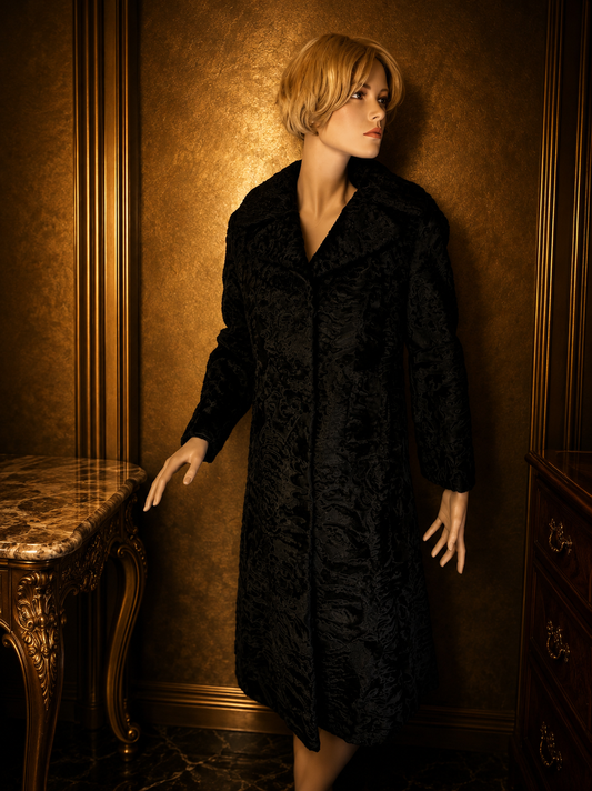 Vintage Swakara Persianer Pelzmantel Schwarz Karakul Lammfell Damen Echtpelz Mantel M