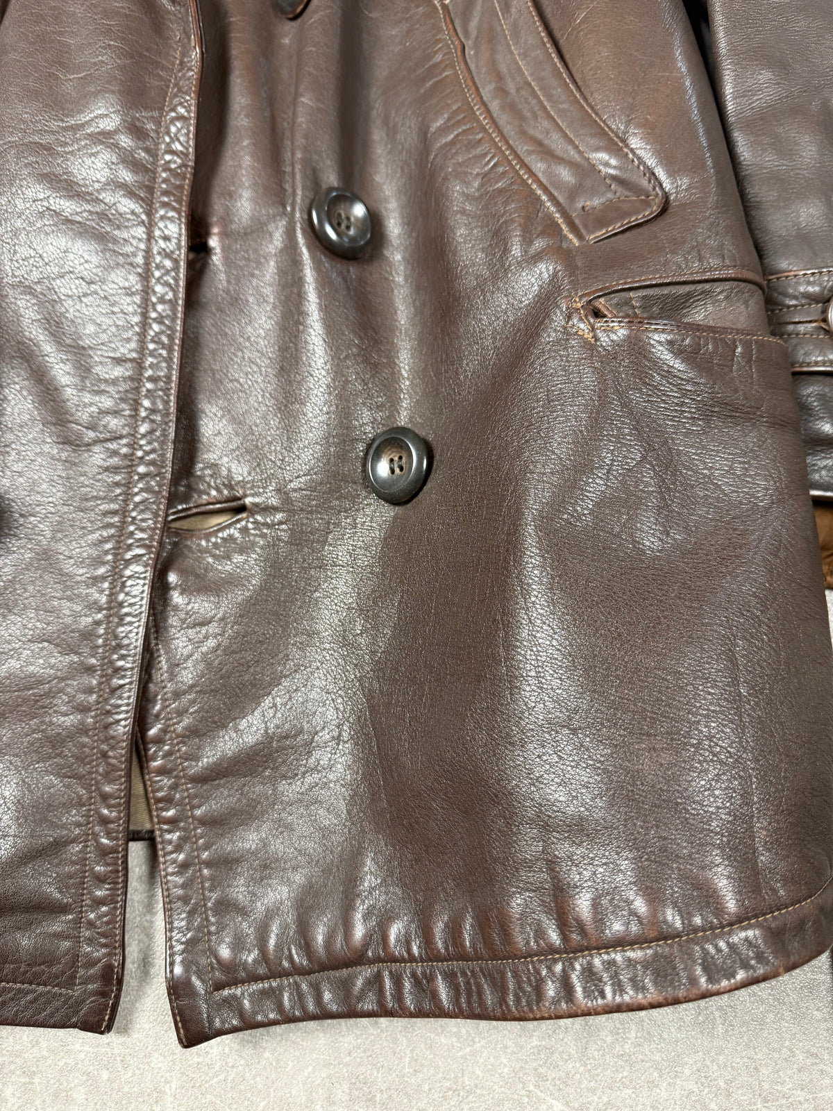 Original NSKK Lederjacke 1930er 40er Motorrad Fahrermantel Braun nummeriert