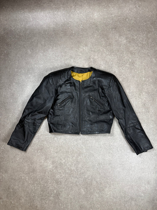 Vintage MISS JOY Damen Lederjacke Gr. 44 Schwarz Echtleder Kurzjacke 80er/90er