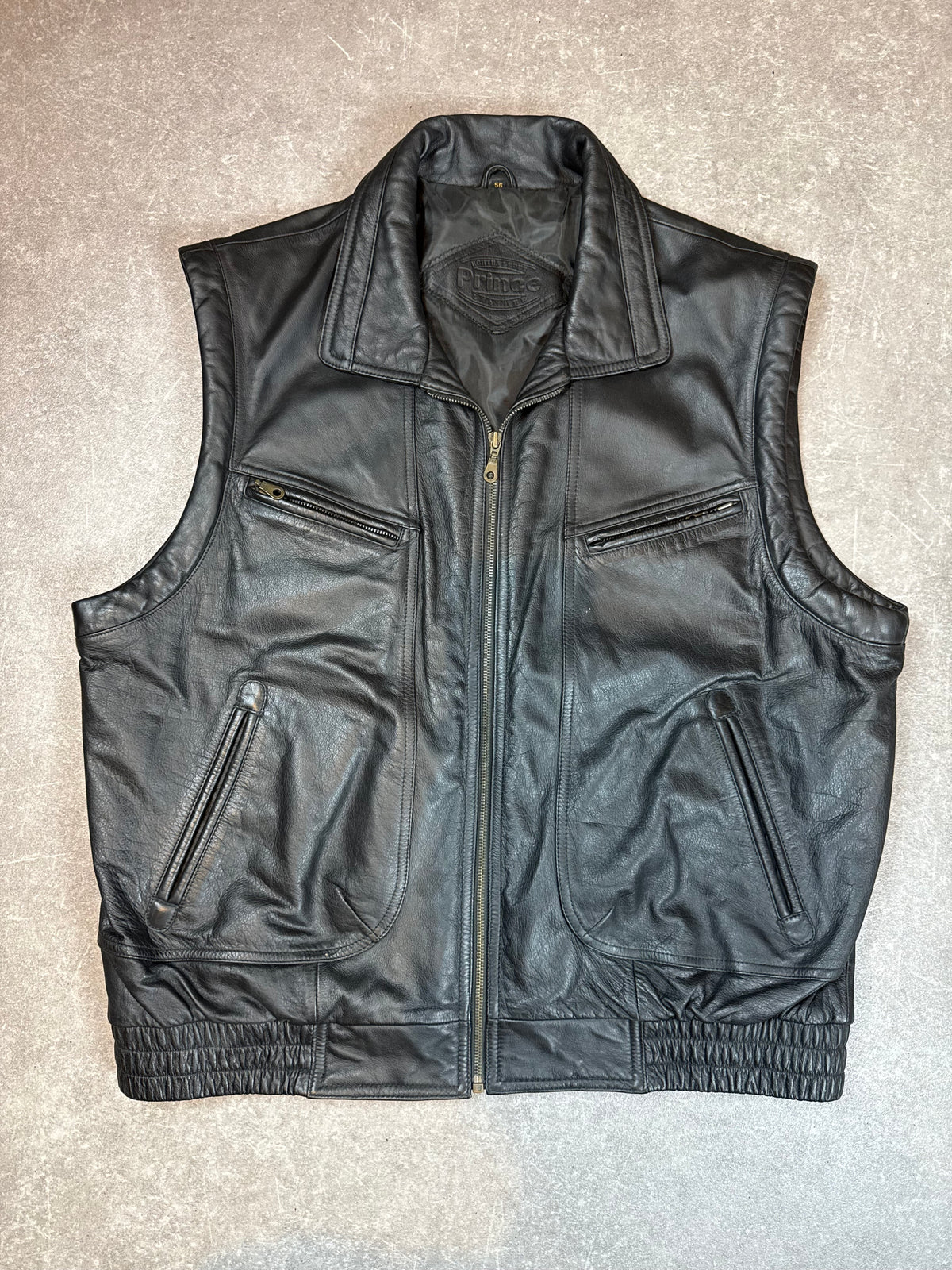 Prince Vintage Herren Lederweste Schwarz – Echtleder Gr. 56 Bikerweste