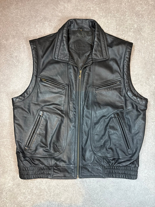 Prince Vintage Herren Lederweste Schwarz – Echtleder Gr. 56 Bikerweste