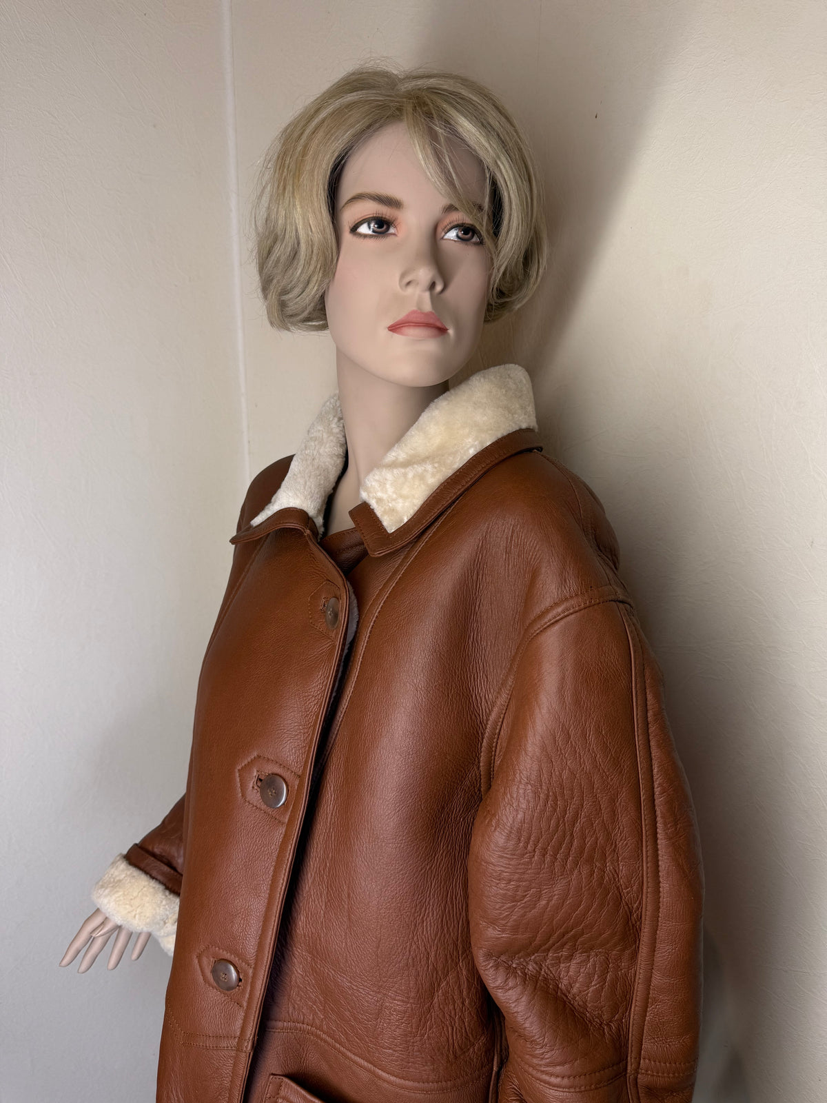 Vintage Lammfellmantel  Gr. 42 – Echtleder Braun Shearling Wintermantel
