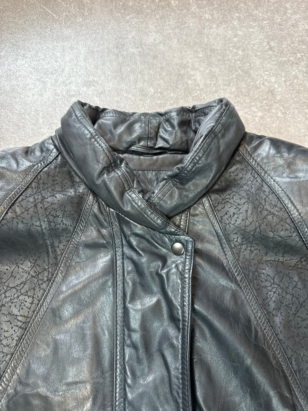 Vintage Lederjacke Echtleder Schwarz Übergangsjacke 80er 90er Oversize Gr 42 44