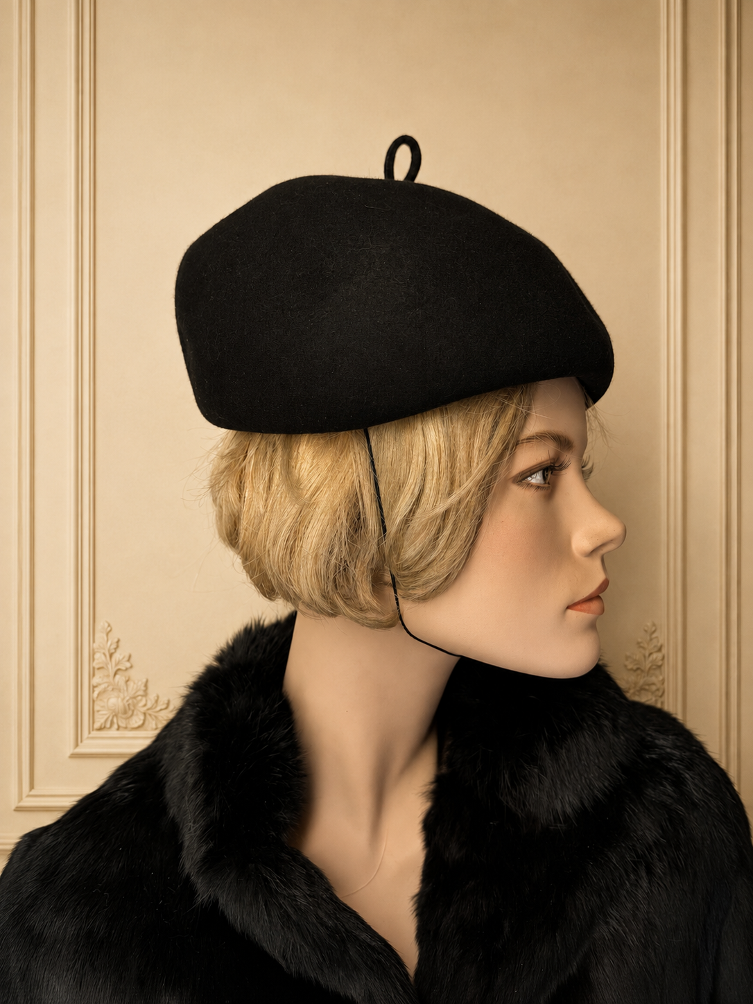 Vintage Damen Barett Schwarz – Klassische Baskenmütze aus Filz