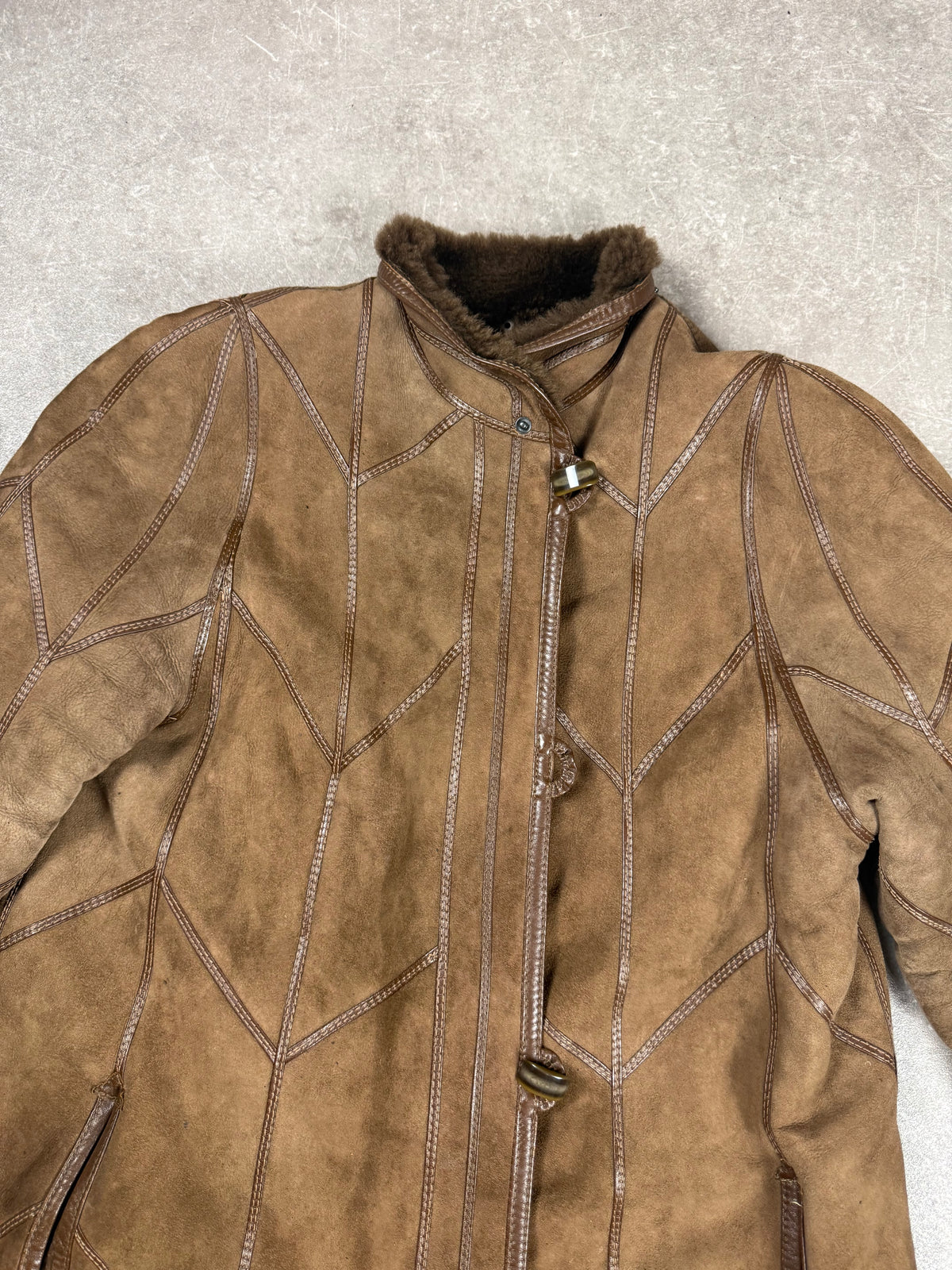 Vintage Damen Lammfellmantel Braun Echtleder Shearling Ledermantel