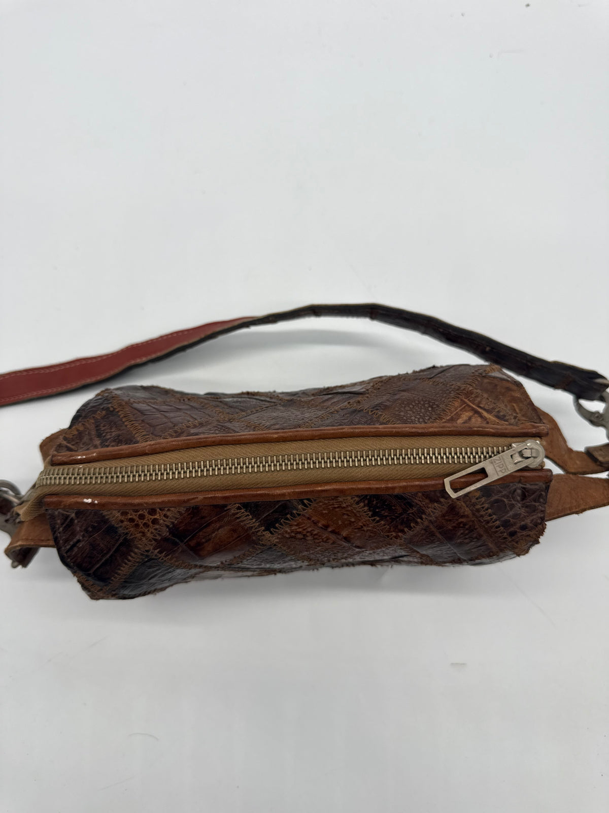 Vintage Reptilleder Patchwork Schultertasche Braun – Handtasche Exotic Leather