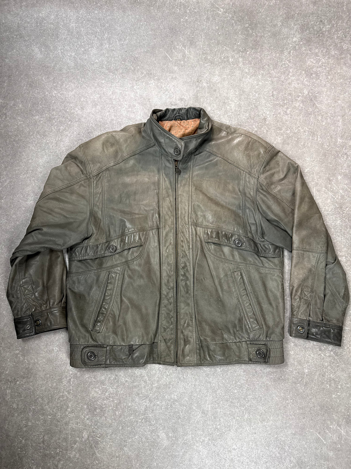 Vintage Italo Lederjacke Herren M Olivgrau Echtleder Blouson Bomberjacke