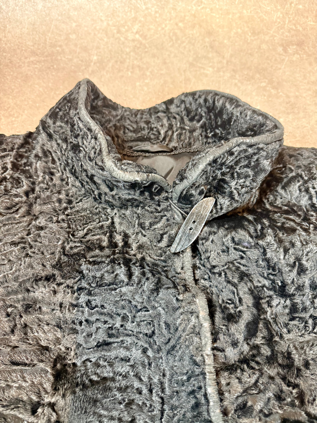 Vintage Persianer Pelzjacke Schwarz Karakul Lammfell Damen Echtpelz Leder Gr. M/L