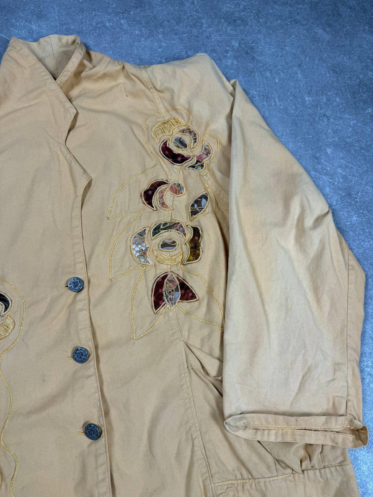 Vintage MARILU Italy Art Jacket Beige Floral Patchwork Embroidery 80s 90s