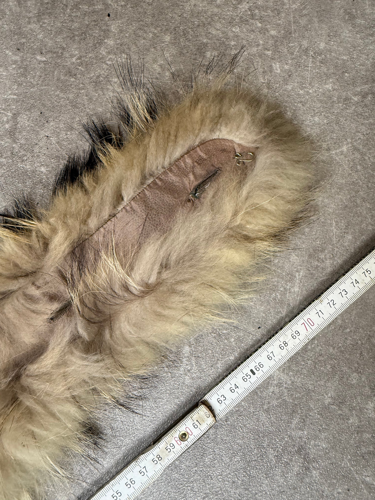 Vintage Echtfell Pelzkragen Langhaar Beige Gold Schwarz Fellkragen Stola ca. 75 cm