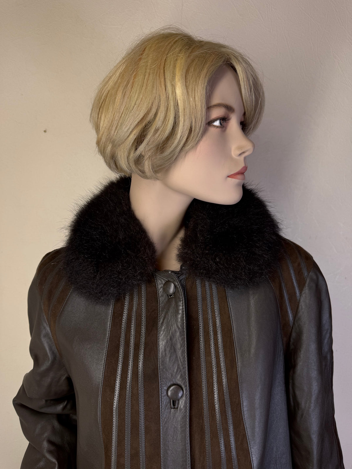 Vintage Norma Ledermantel Echtleder mit Nutria Naturfell Braun – Gr. ca. 42