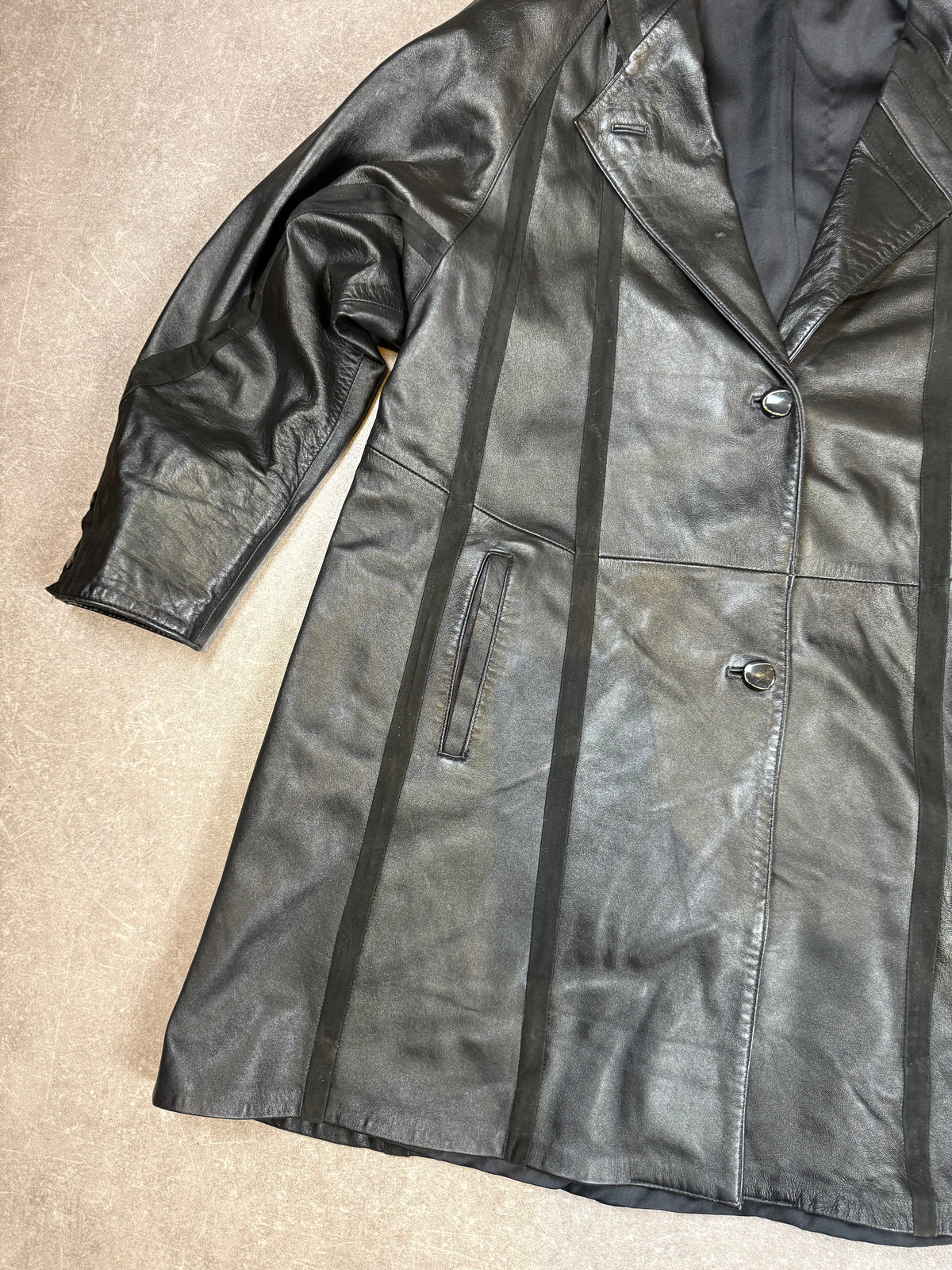 Vintage Damen Ledermantel Schwarz Echtleder Gehrock 90er Jahre