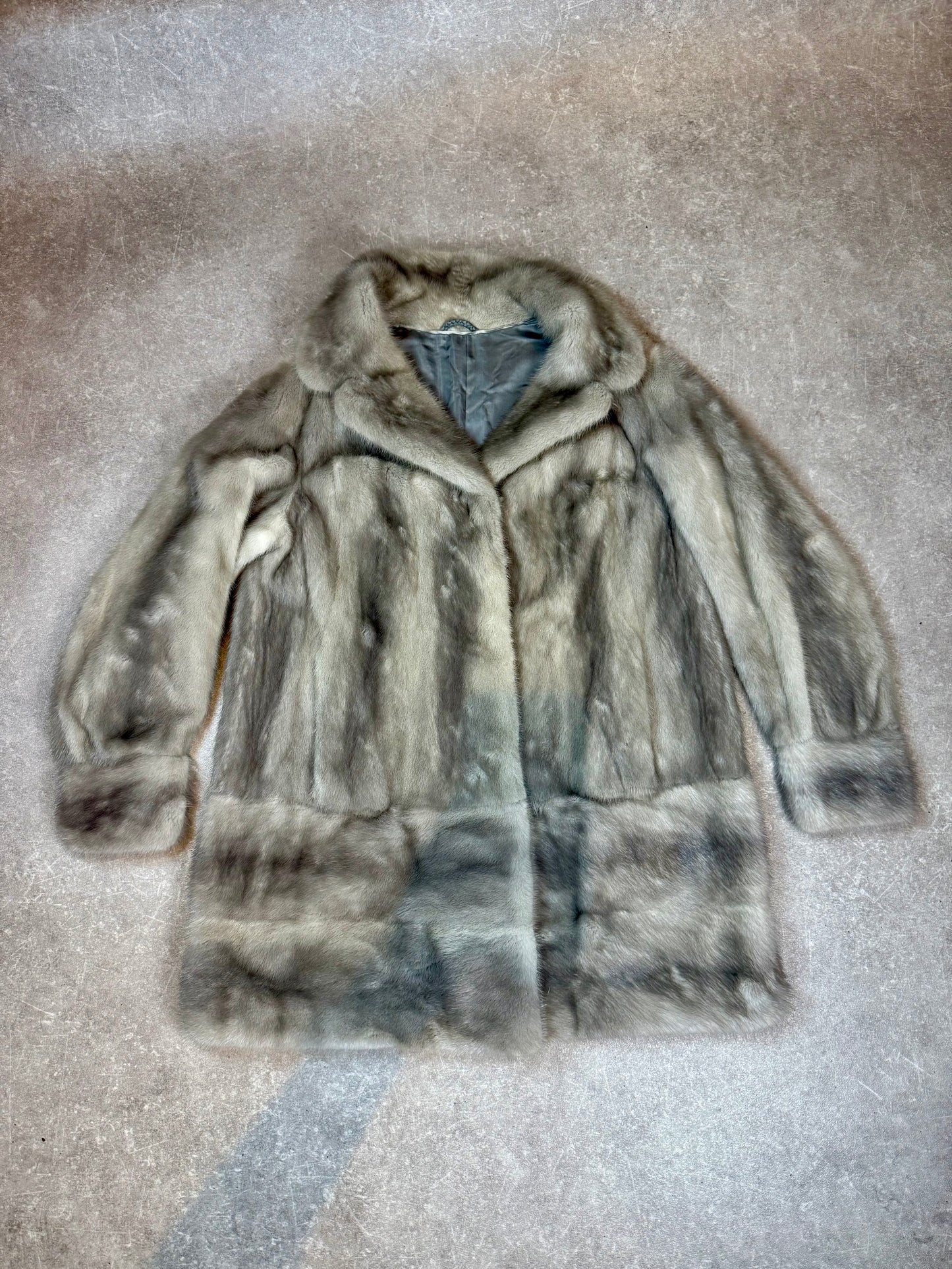 Edler Nerzmantel Silber Nerz Pelzmantel Vintage Echtpelz Grau Damen Gr. 42/44