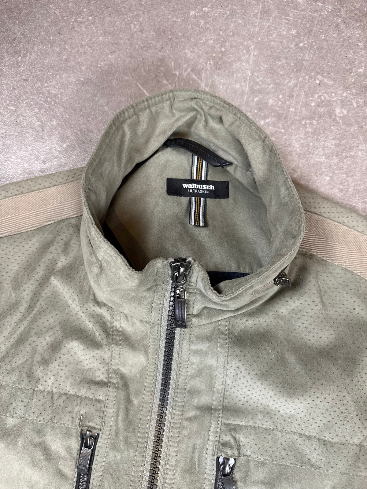 Walbusch Ultraskin Herrenjacke Salbeigrün – Veloursoptik Freizeitjacke