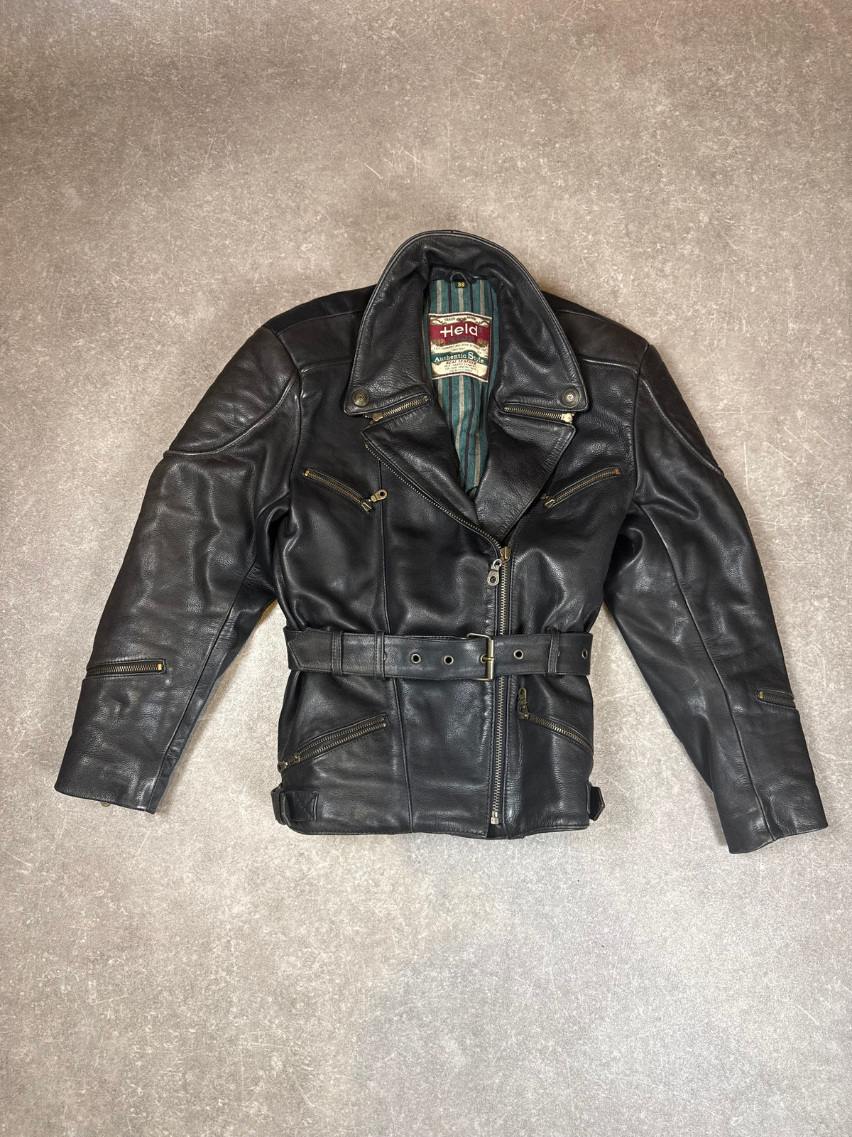 Held Vintage Motorrad Lederjacke Gr. 38 Schwarz Echtleder Biker Perfecto