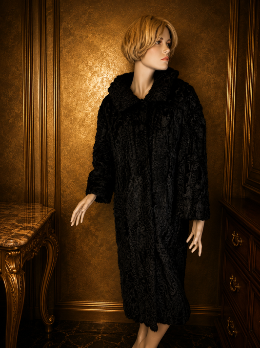 Vintage Persianer Pelzmantel Schwarz Karakul Lammfell Damen Echtpelz Gr. M/L