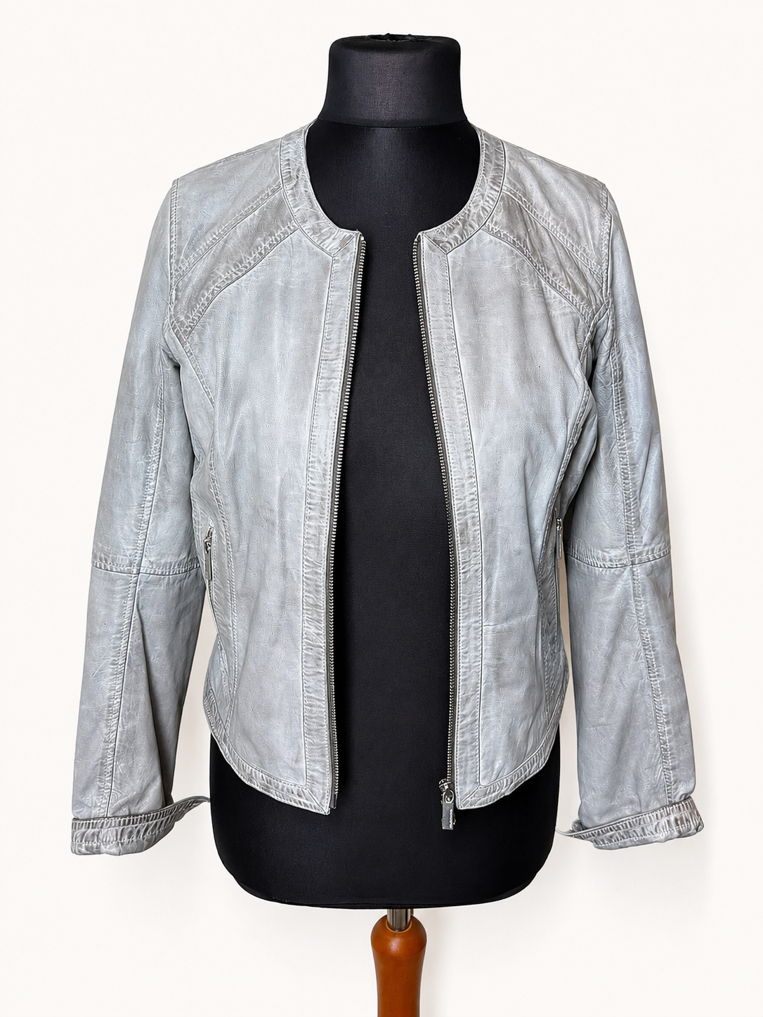 Milestone Leonora Lederjacke Grau Damen Echtleder Ziegennappa Biker Jacke Gr. 38