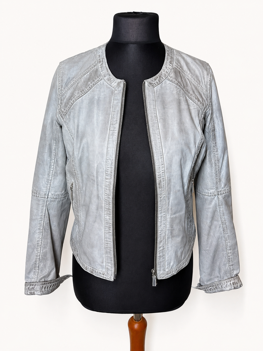 Milestone Leonora Lederjacke Grau Damen Echtleder Ziegennappa Biker Jacke Gr. 38