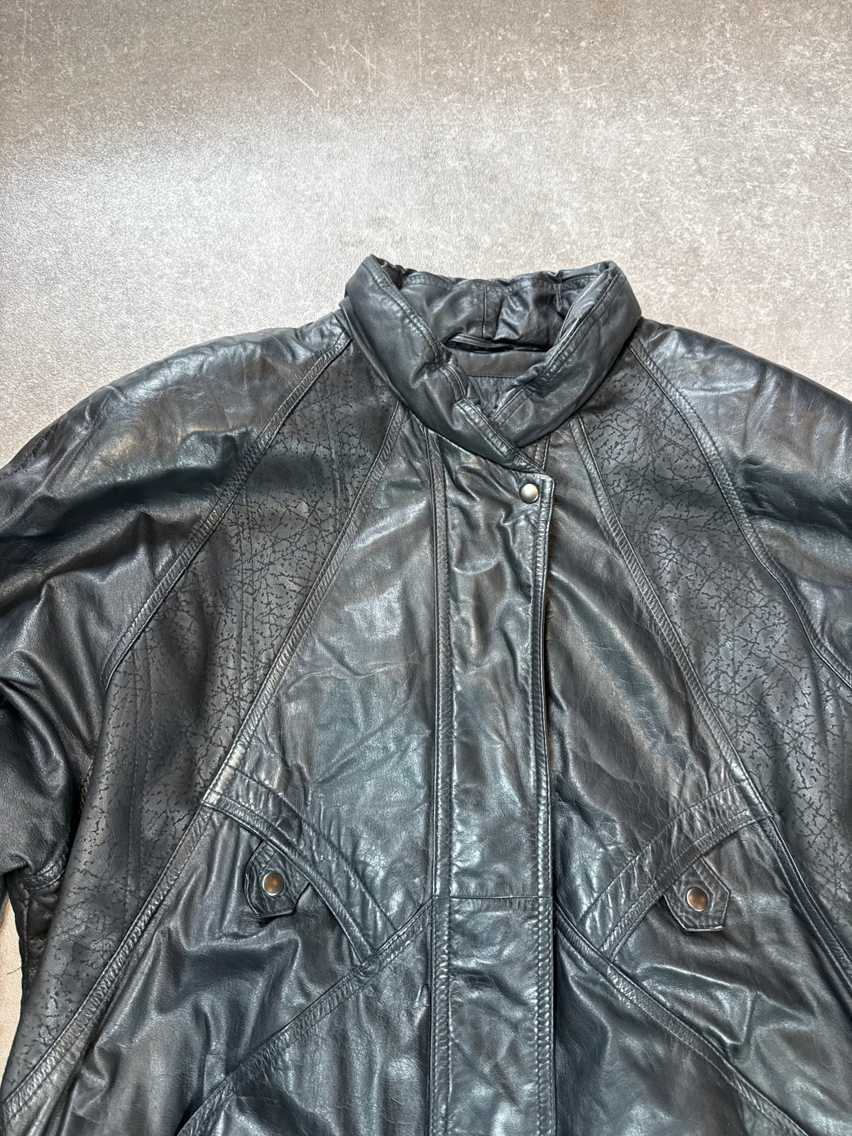 Vintage Lederjacke Echtleder Schwarz Übergangsjacke 80er 90er Oversize Gr 42 44