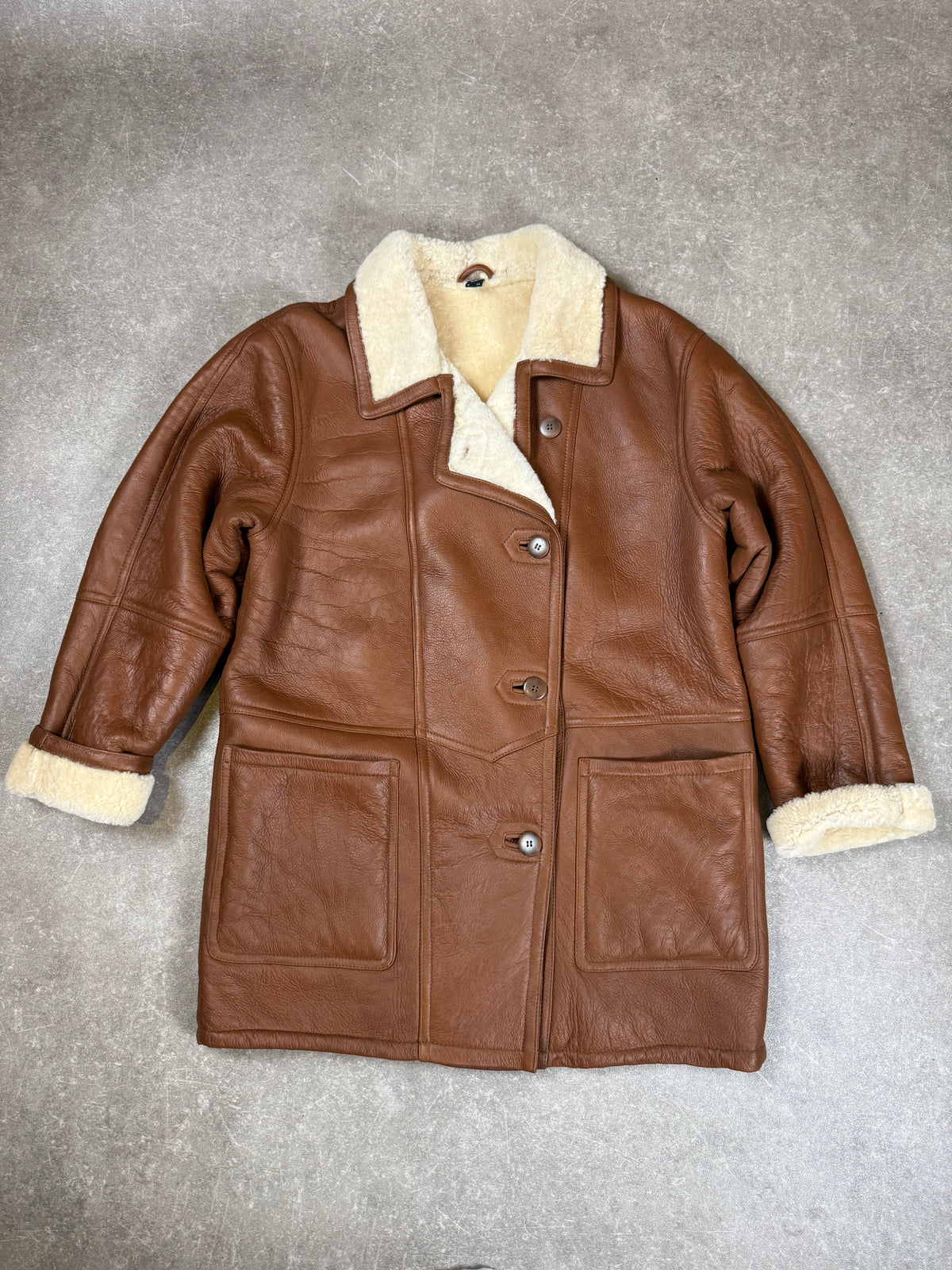 Vintage Lammfellmantel  Gr. 42 – Echtleder Braun Shearling Wintermantel