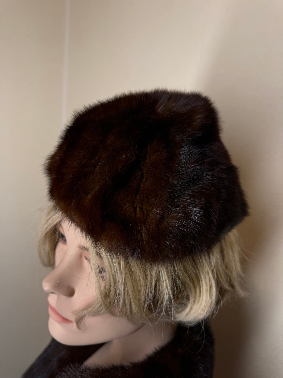 Vintage Nerz Pelzmütze Braun Echtpelz Damen Wintermütze Elegante Fellkappe