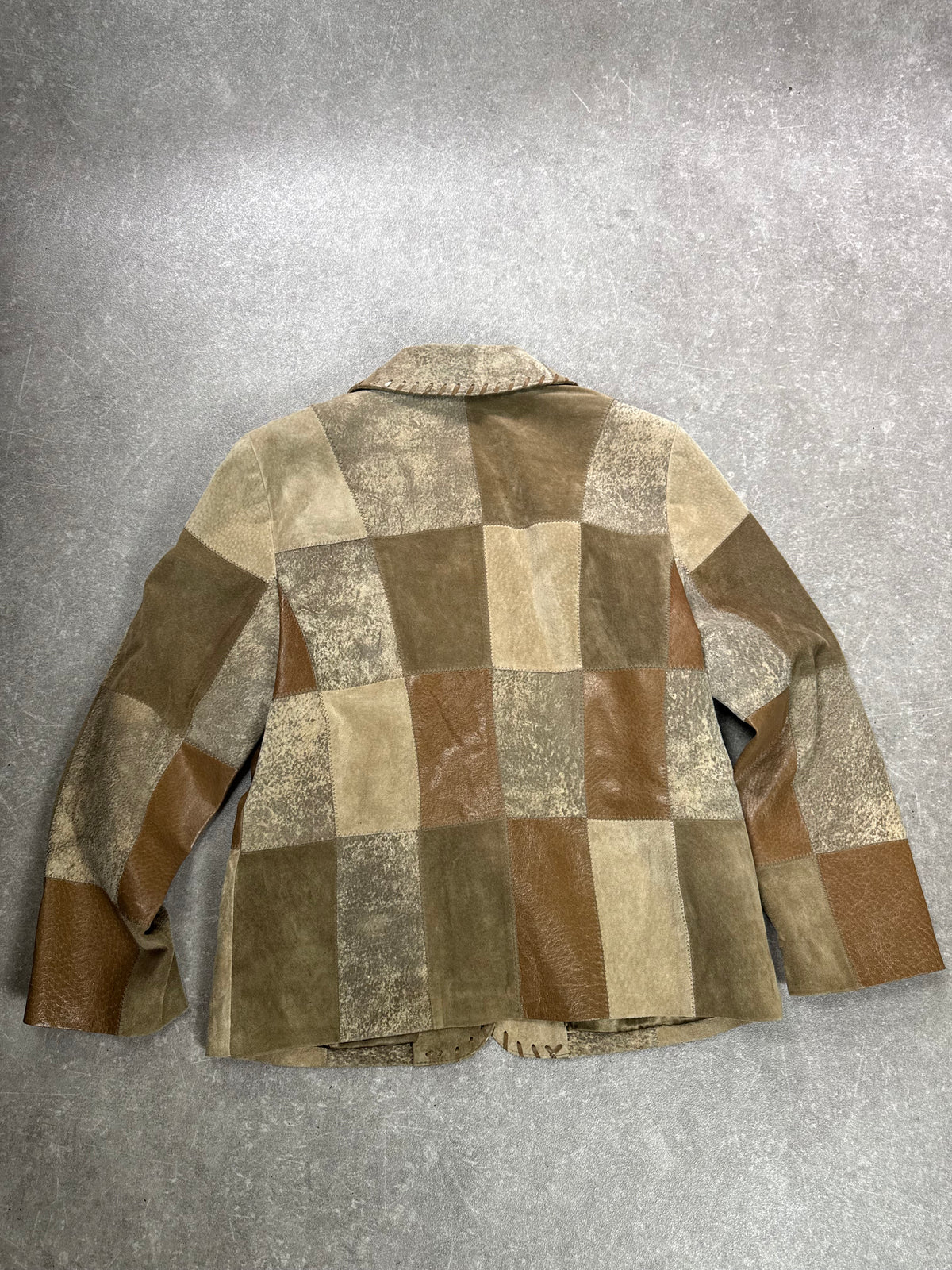 Vintage Leder Patchwork Blazer Landhaus Damen Gr. 38 Braun Beige Echtleder Jacke