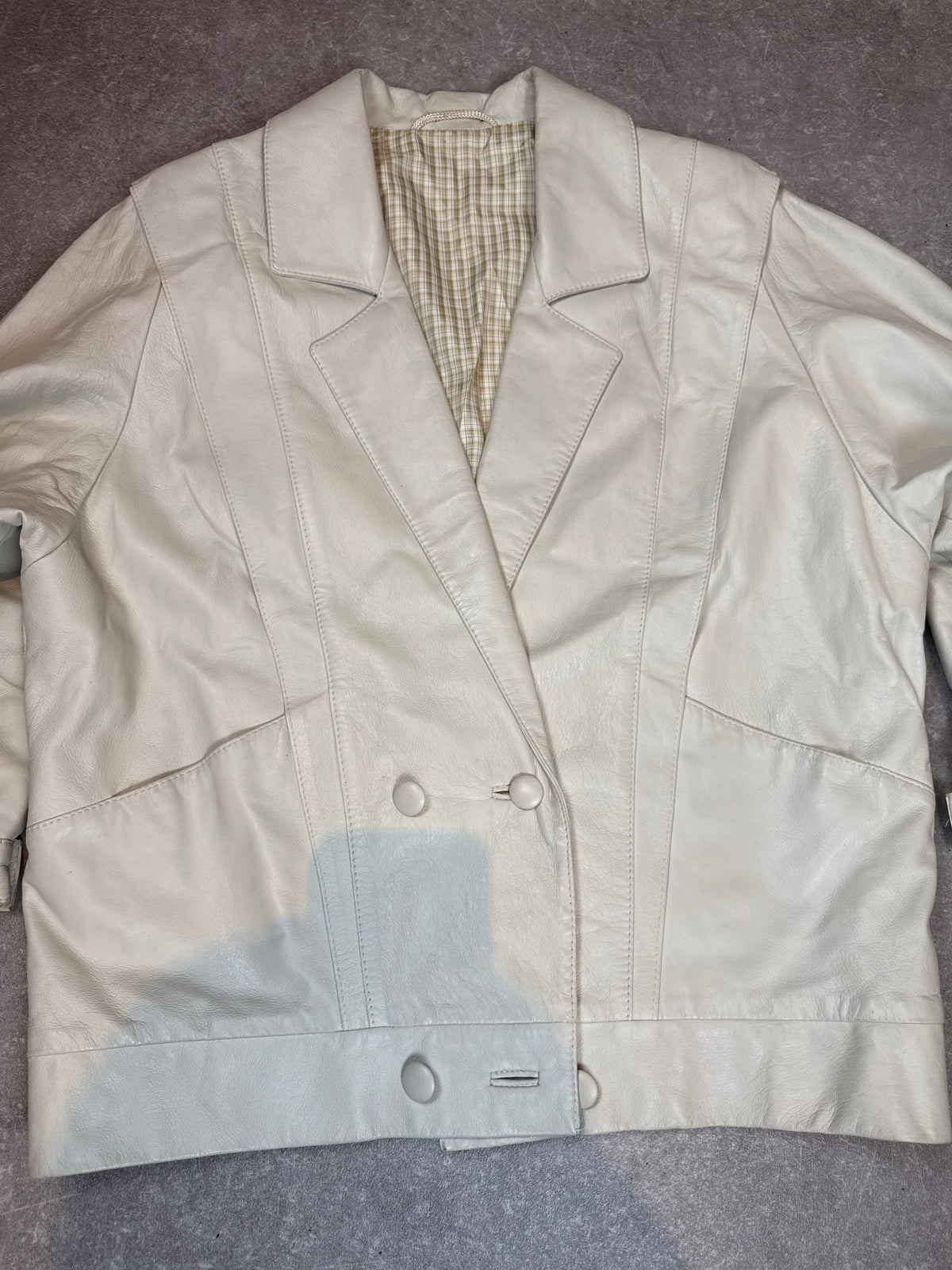Vintage Lederblazer Damen Creme Weiß Echtleder Oversized 80s 90s Jacke M