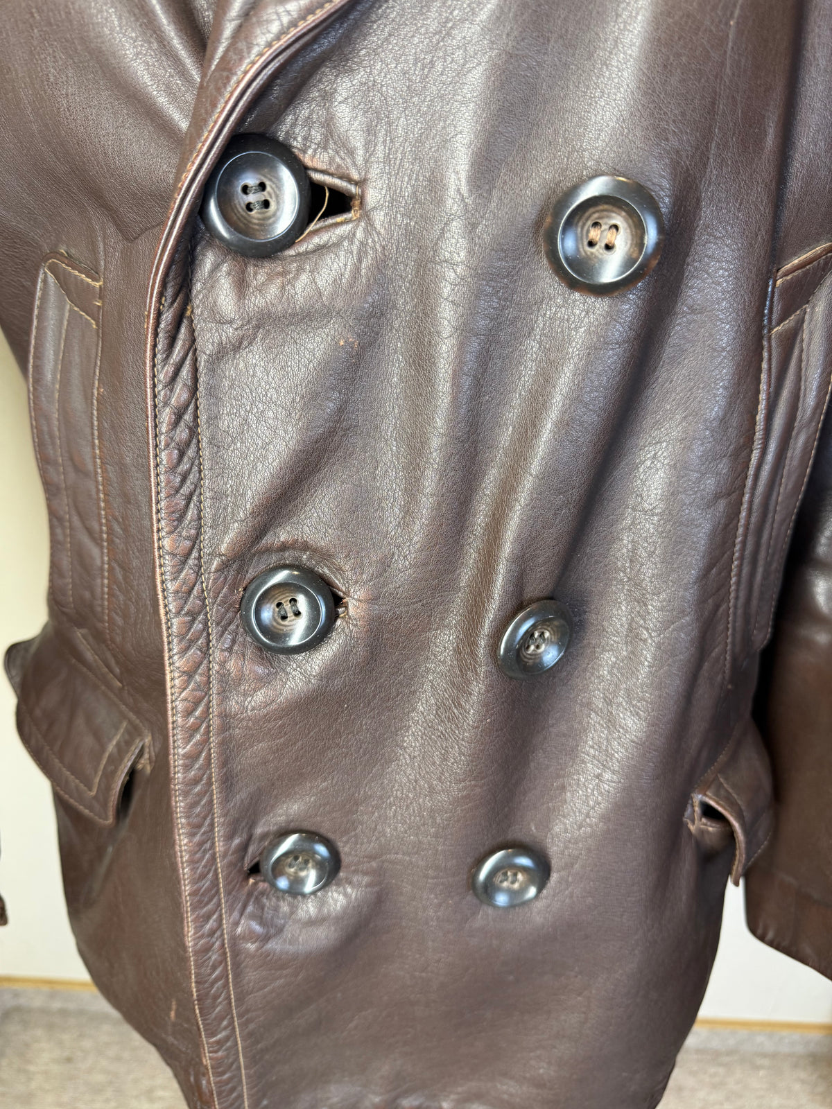Original NSKK Lederjacke 1930er 40er Motorrad Fahrermantel Braun nummeriert