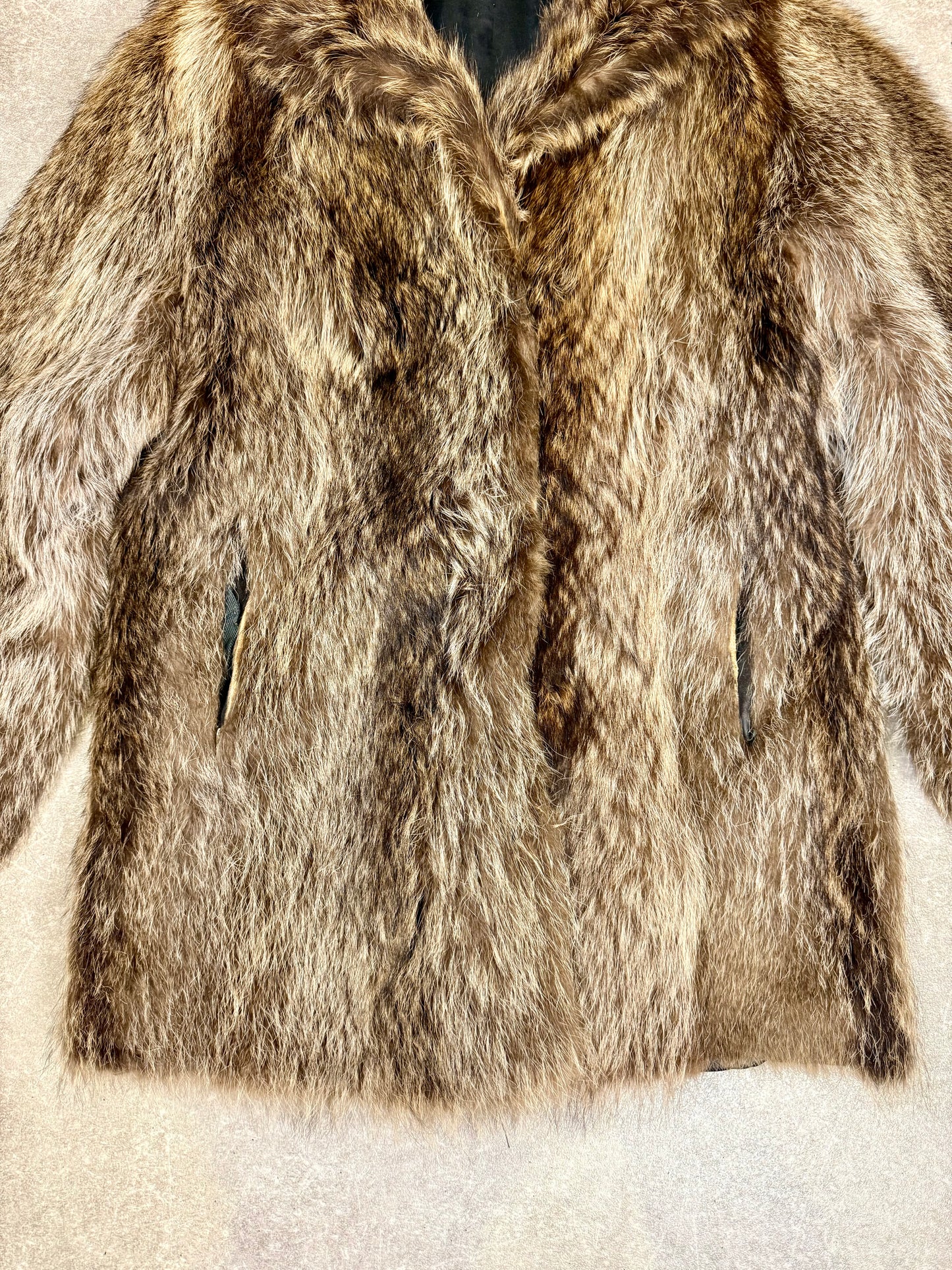 Vintage Waschbär Pelzmantel Echtpelz Damen Braun Kurz Mantel Raccoon Echtfell M