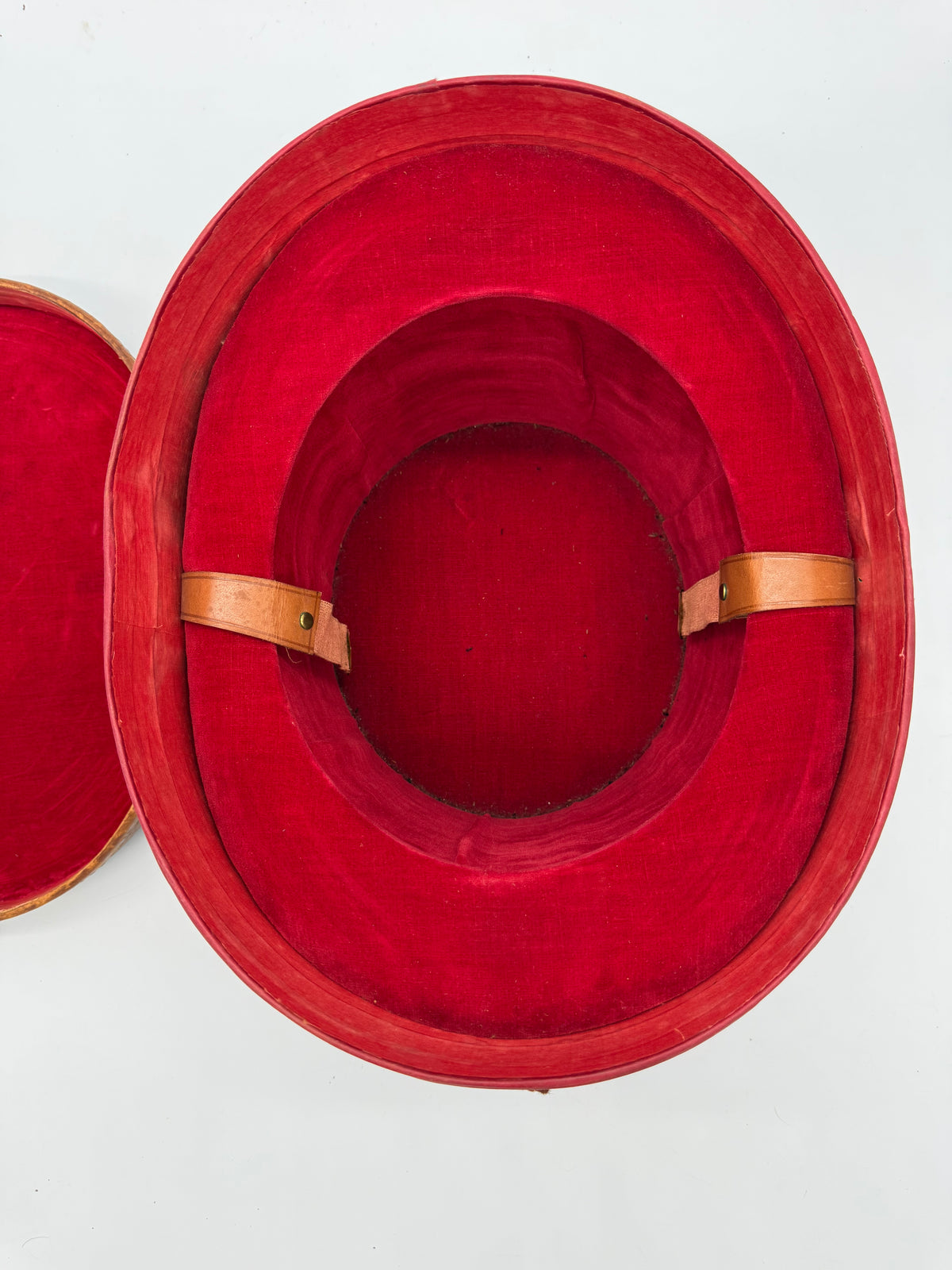 Antiker Zylinder Hutkoffer Leder Rot Samt Vintage Hutschachtel Hutbox um 1900