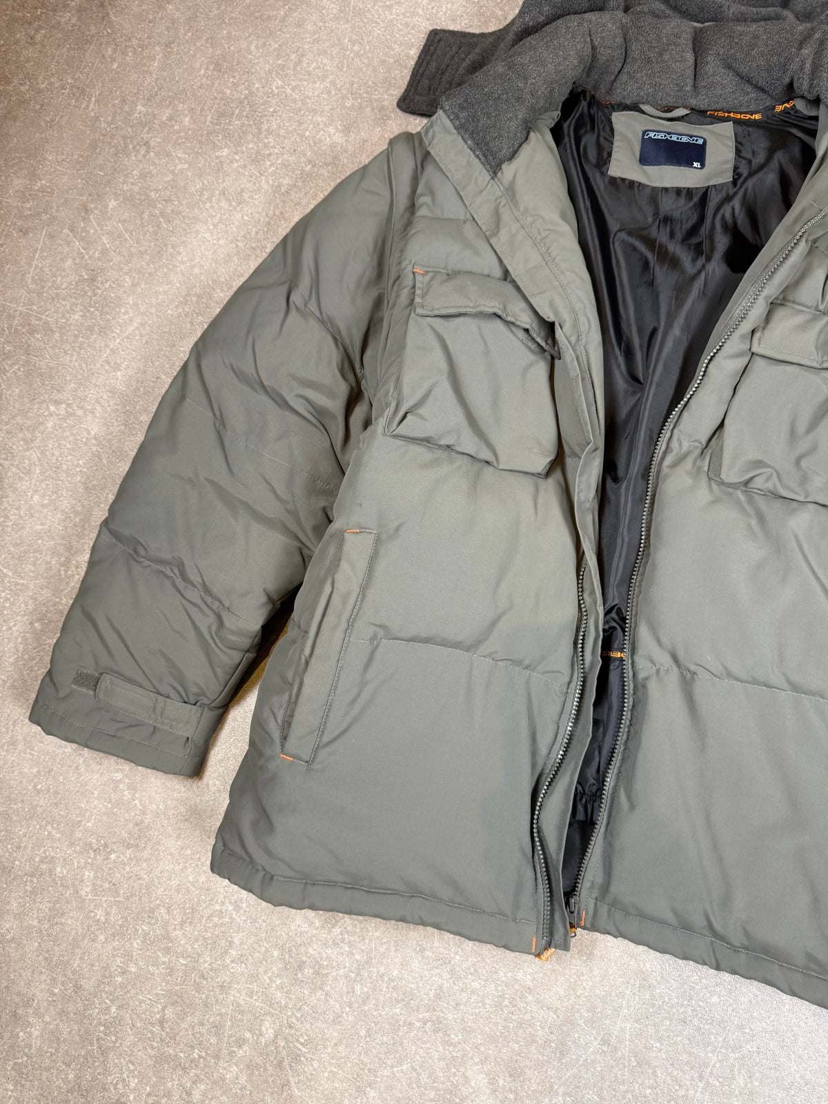 Vintage Fishbone Winterjacke XL Grau – Y2K Puffer Outdoor Jacke 2000er