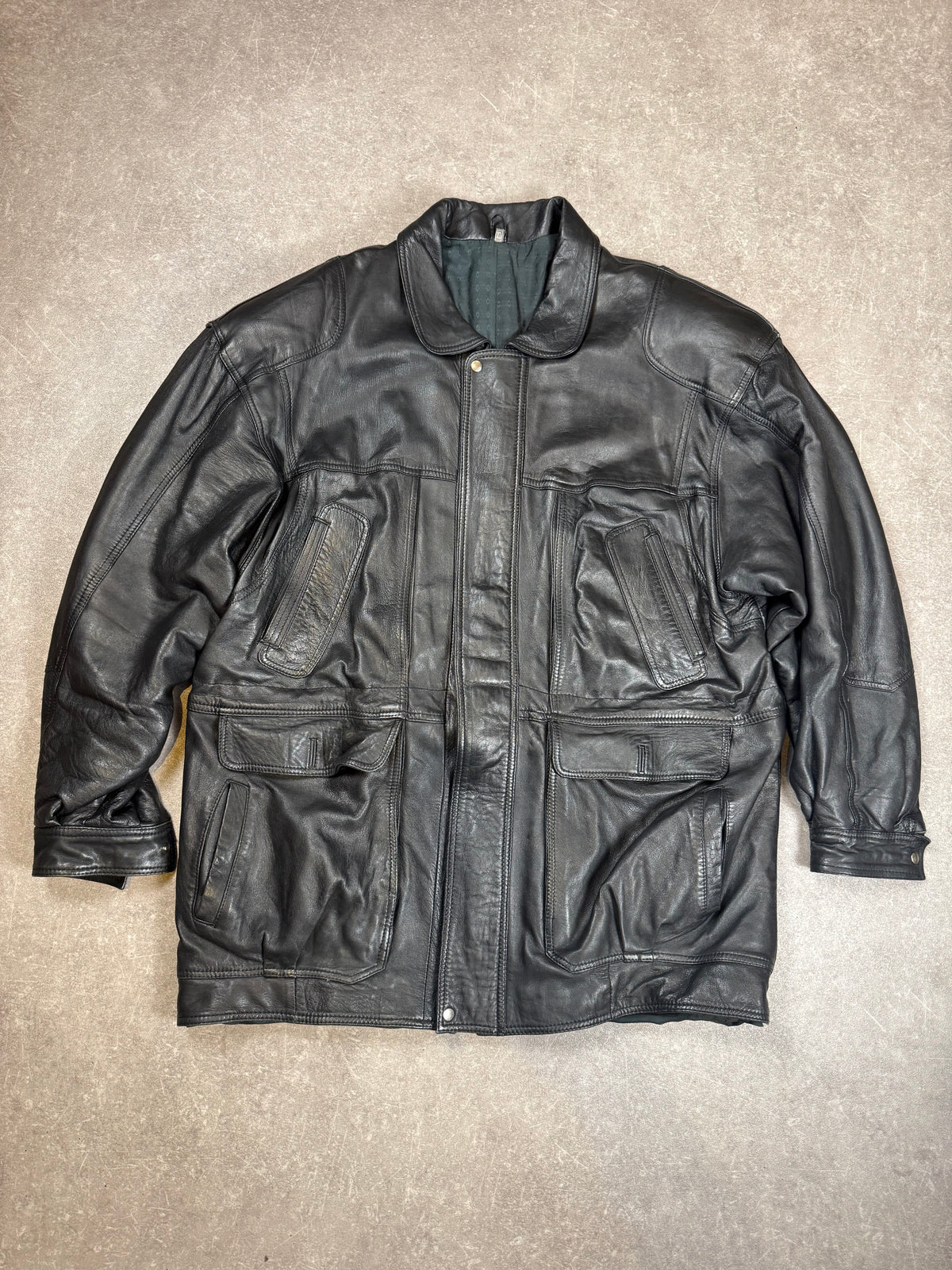 Vintage Herren Lederjacke Schwarz – Echtleder Utility Field Jacket 80er/90er