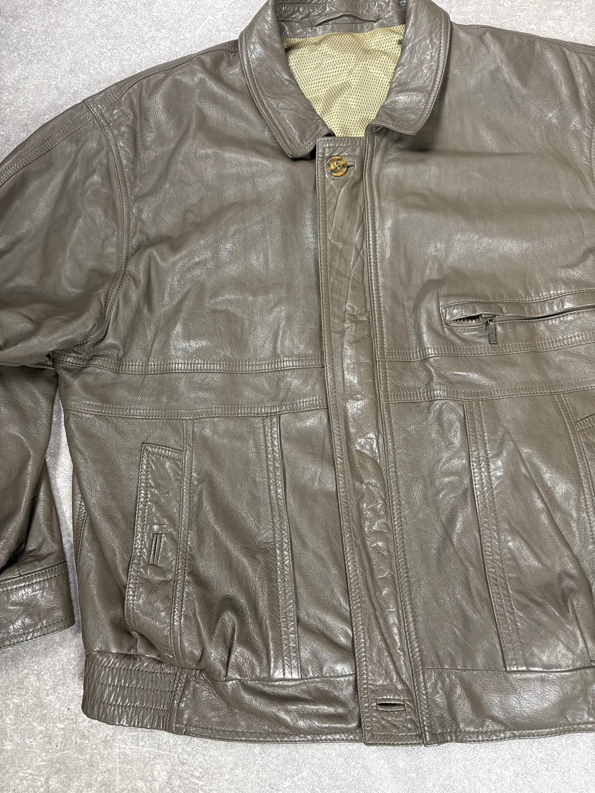 Vintage Lederjacke Herren Grau XL Echtleder Blouson Oversize 90s