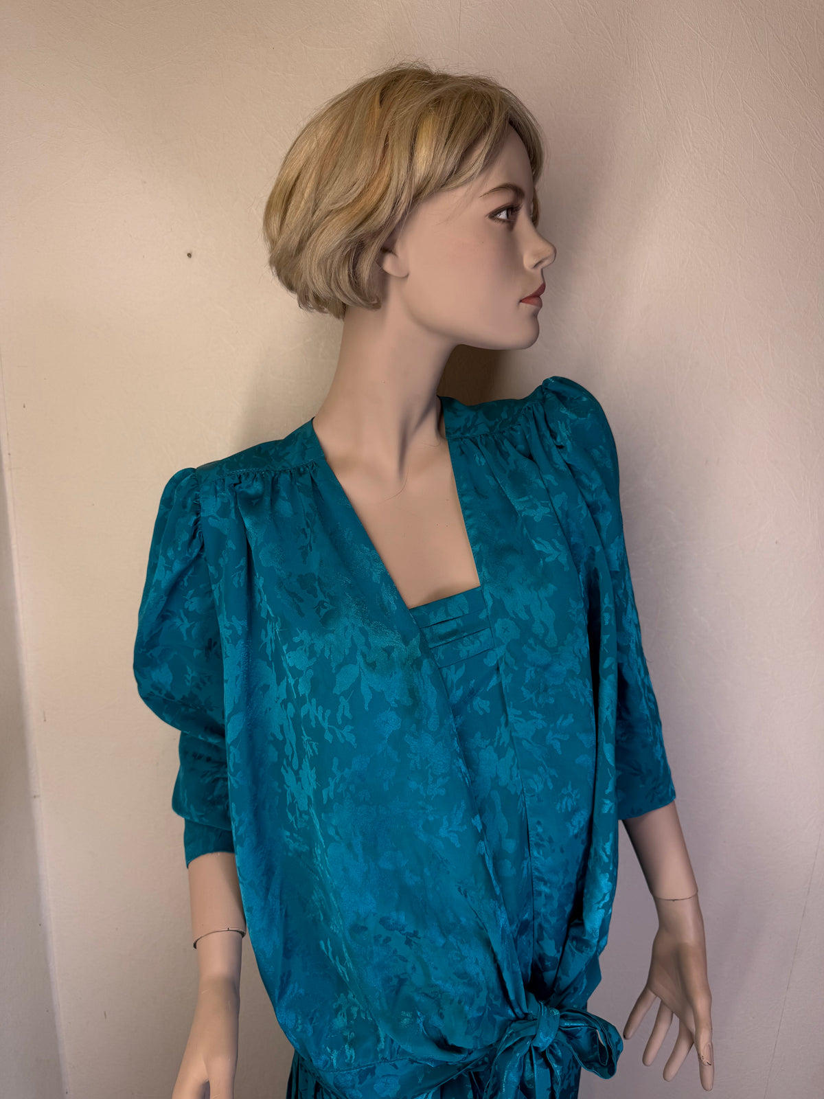 Vintage 80er Damen 3-Teiler Türkis – Plisseerock, Top & Bluse Floral