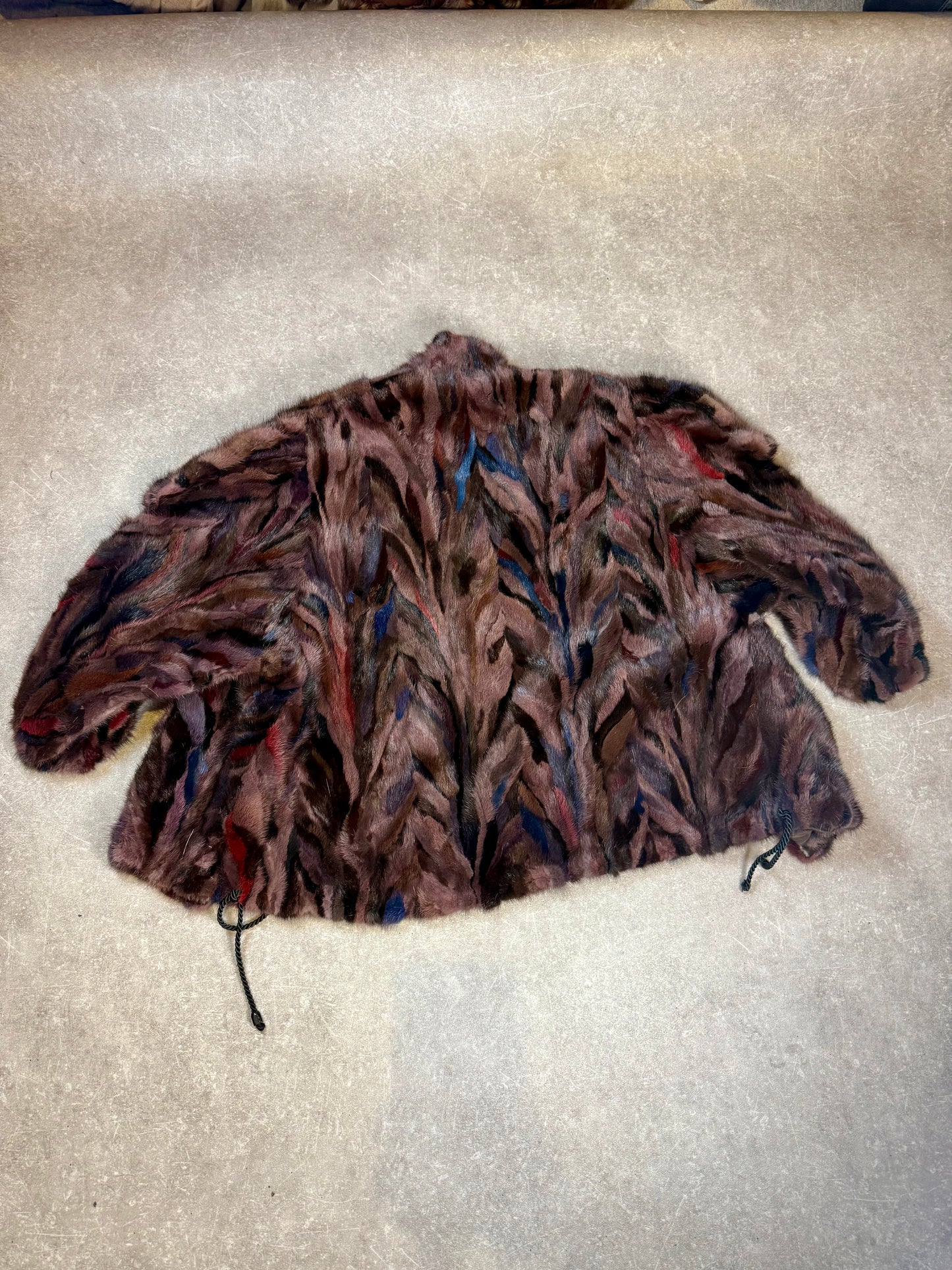 Vintage Nerzjacke Intarsia Patchwork Echtpelz Pelzhaus Syke Braun Bunt Damen XL