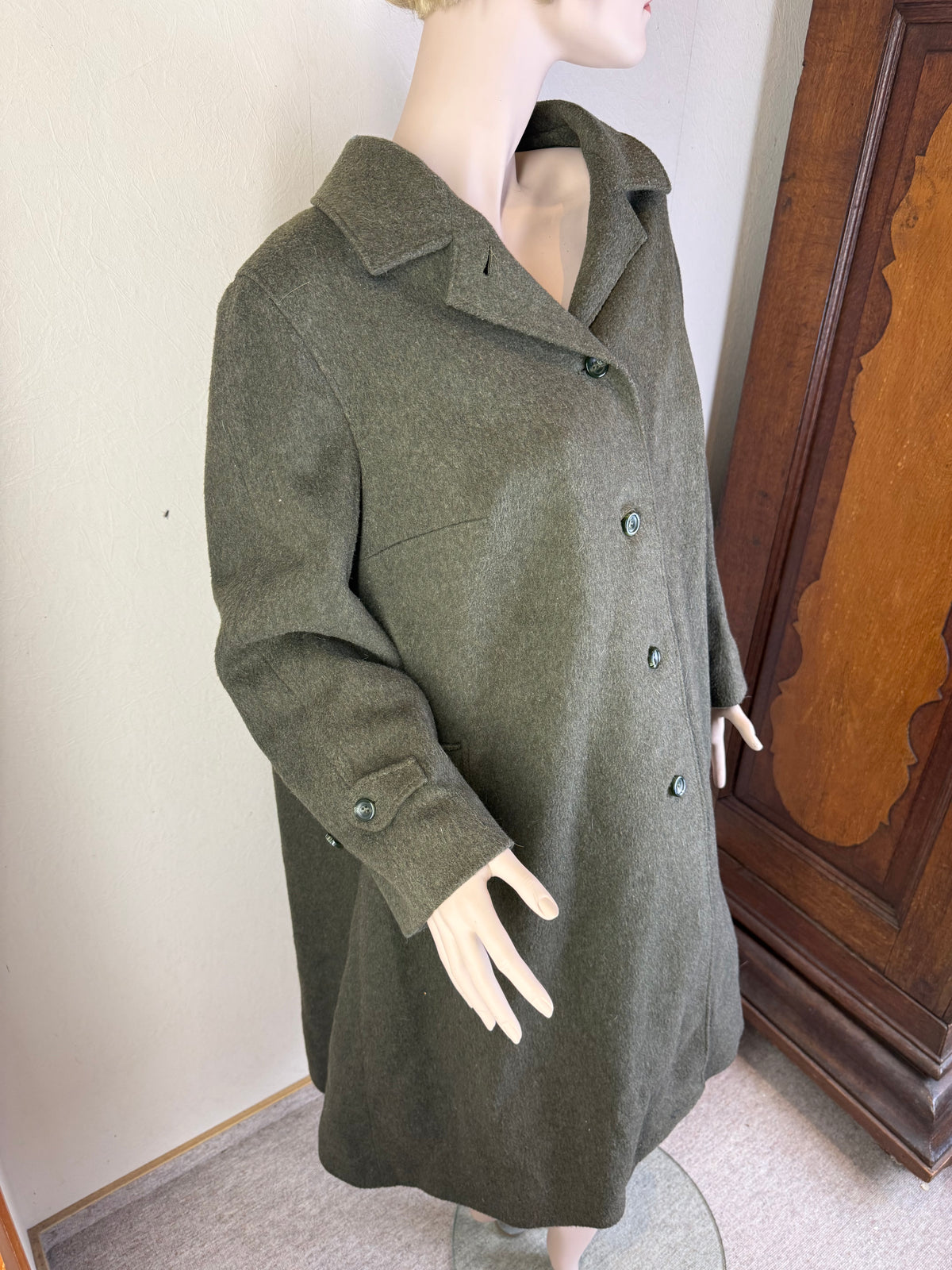 Vintage Damen Lodenmantel Wollmantel Grün – 63% Wolle Oversize Mantel Lang