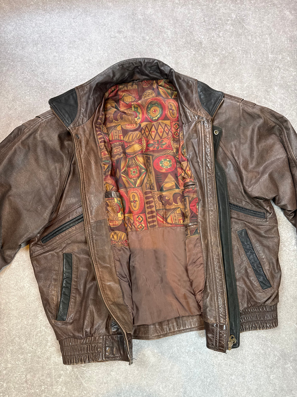 Vintage Lederjacke Herren Braun Echtleder Blouson 80er 90er Bomberjacke Gr 54 Oversize